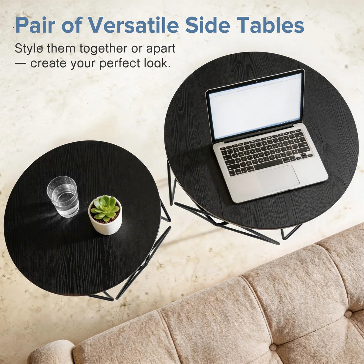 JHK Round Geometric Metal Coffee Table Set