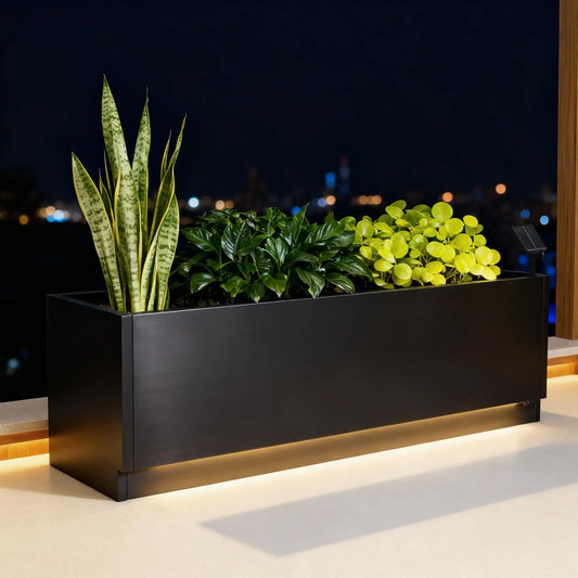 47x16 LED Metal Planter Box With Light Strips & Controller, Raised Garden Bed With Drainage Holes For Patio Yard Decor