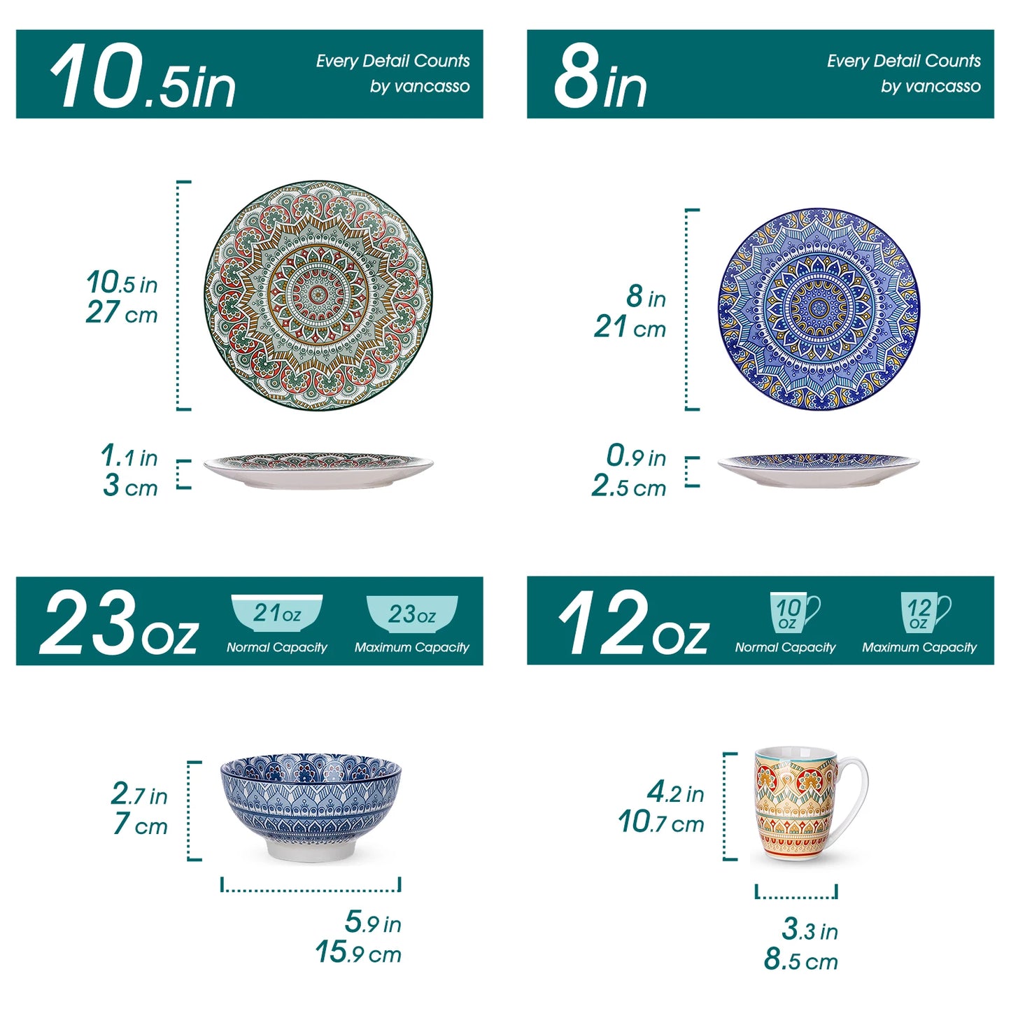 Malacasa Bohemian Mandala Ceramic Dinnerware Set