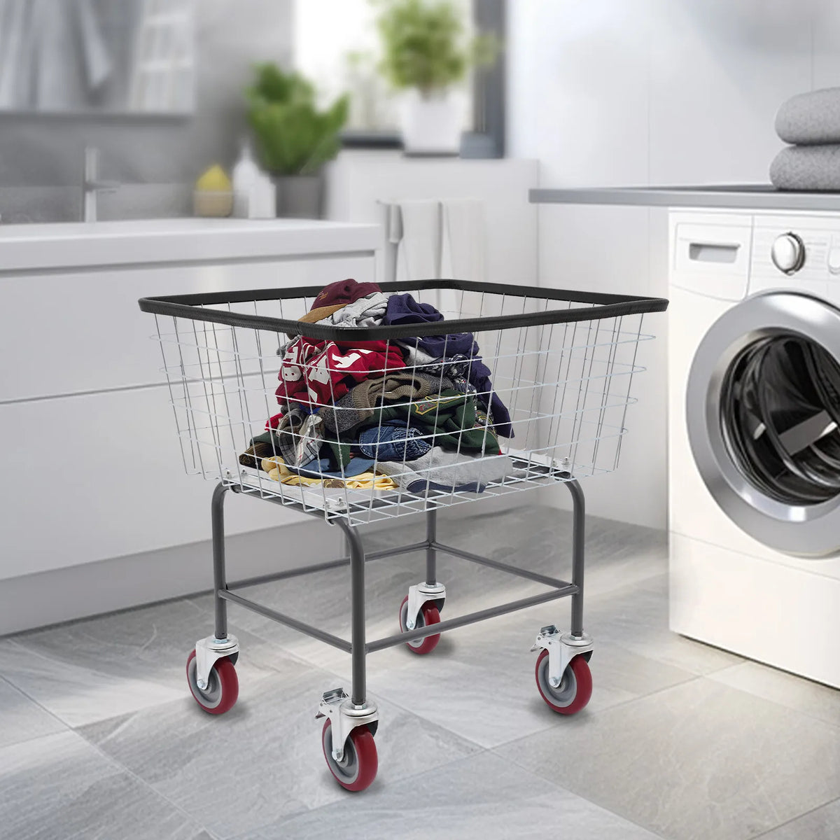 Commercial Steel Laundry Cart With Rubber Wheels