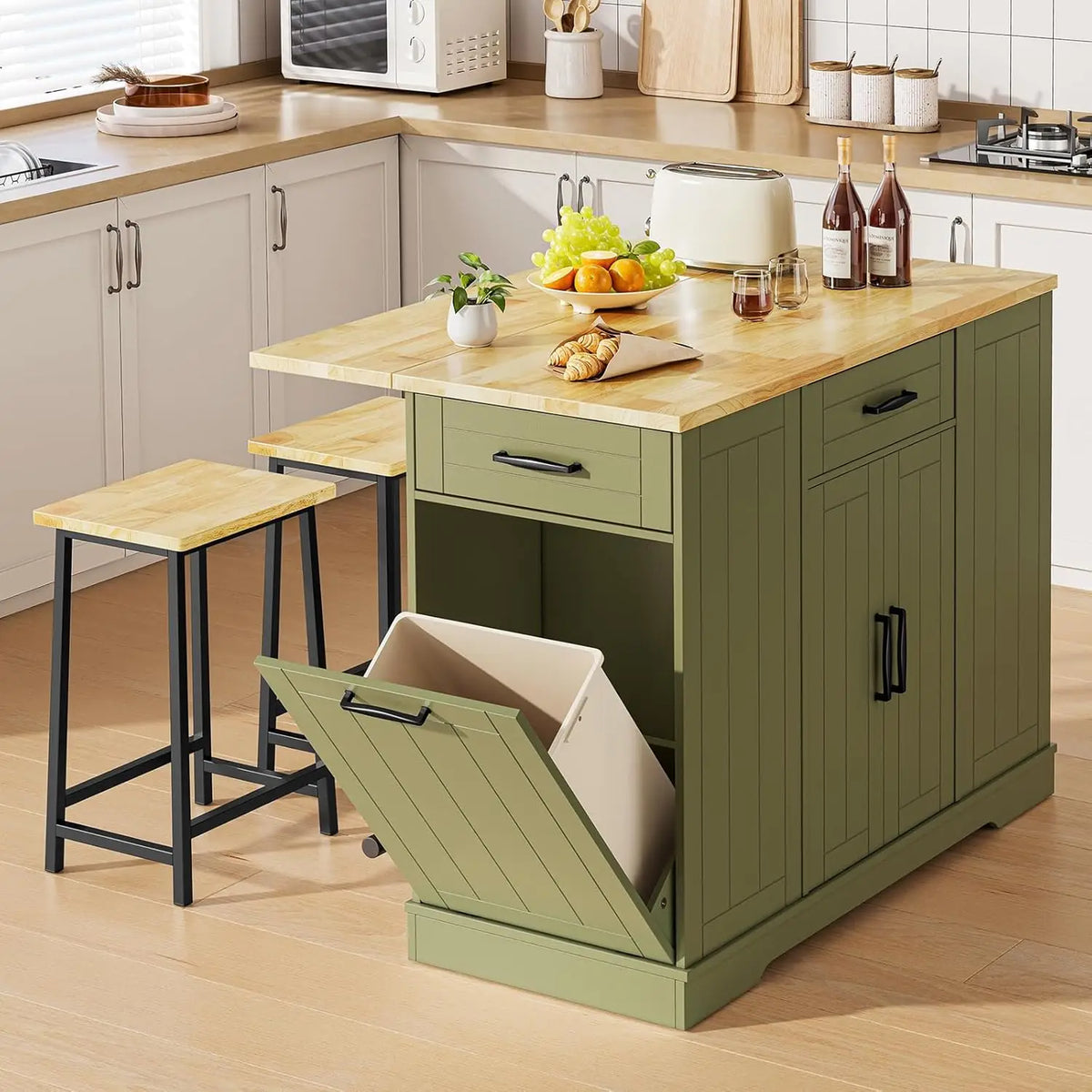 ONBRILL Kitchen Island With Drop Leaf And Chairs