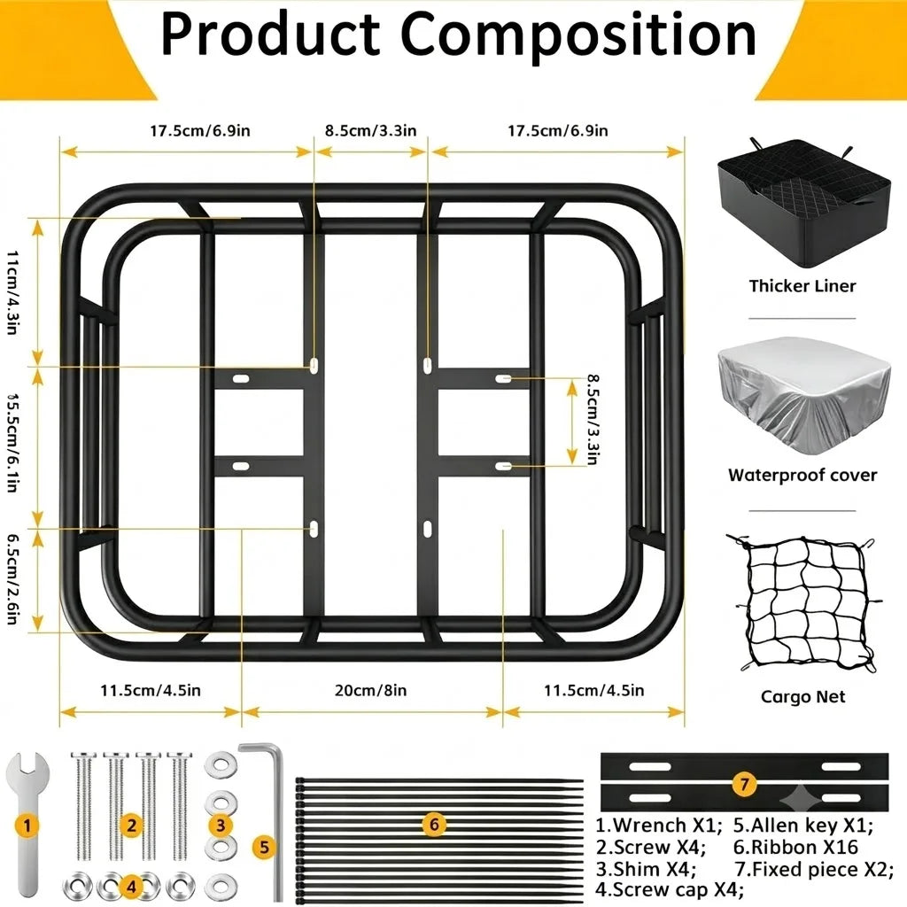 Heavy Duty Metal Bike Rear Basket With Accessory Kit
