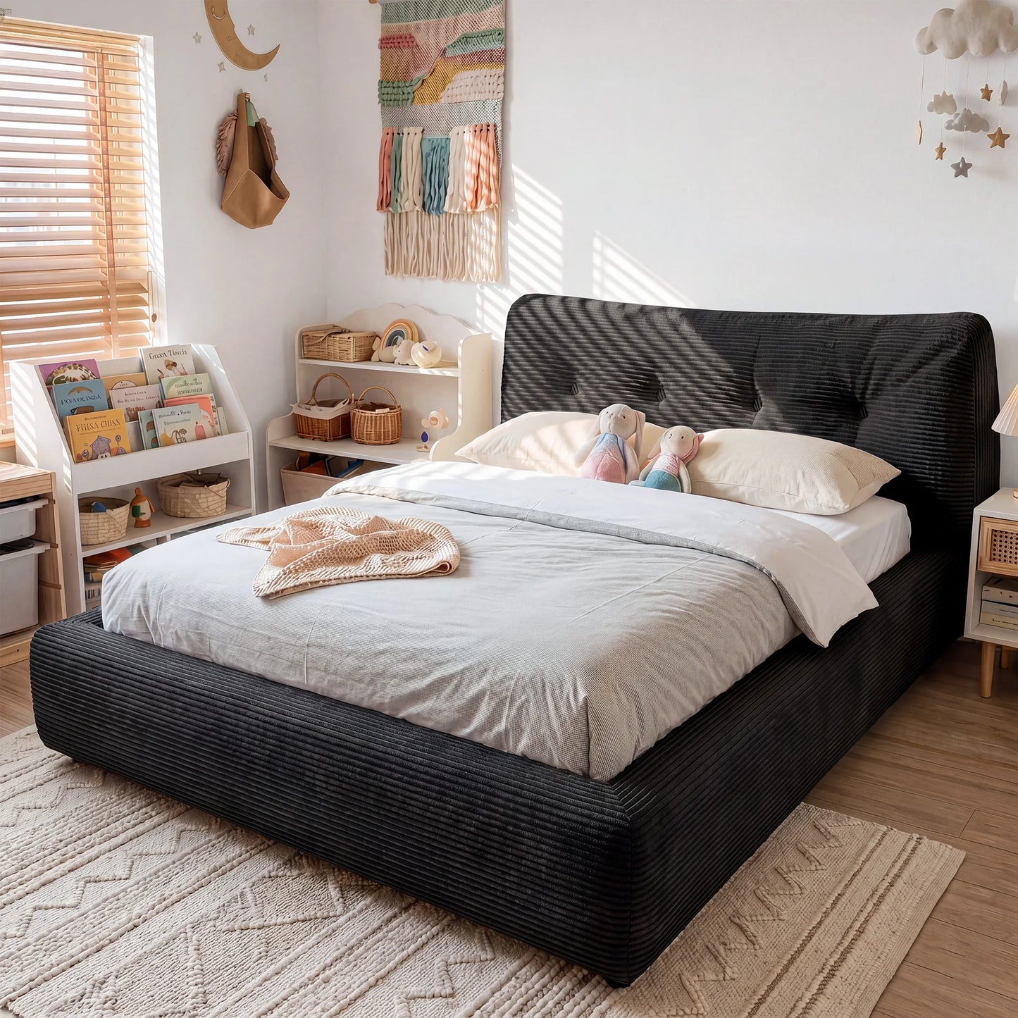 EnHomee Cloud Bed Frame With Foamed Headboard And Metal Base