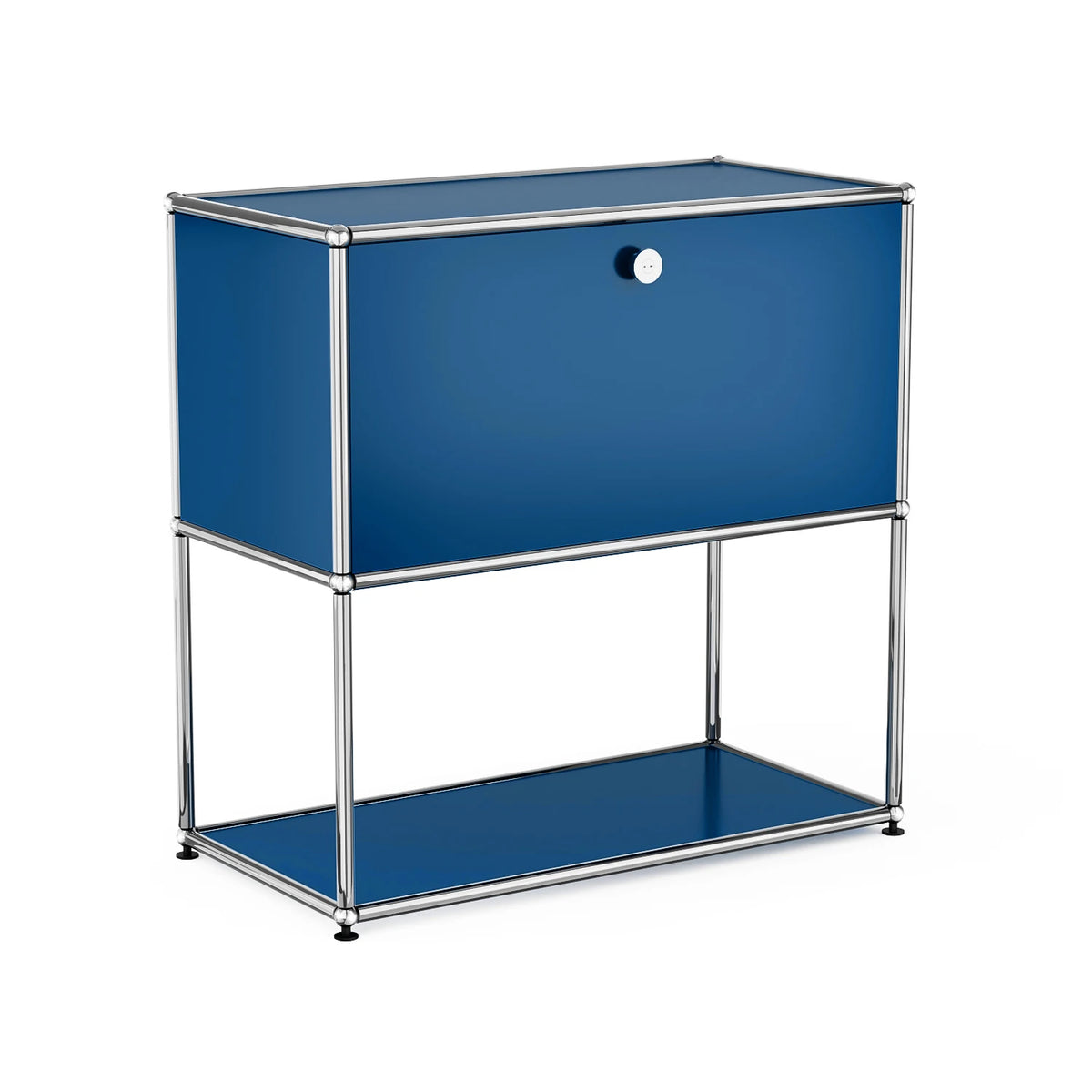 Modern Modular Nightstand Chrome Metal Frame Small Side End Table 2‑Tier Open Storage Bedside Cabinet for Bedroom