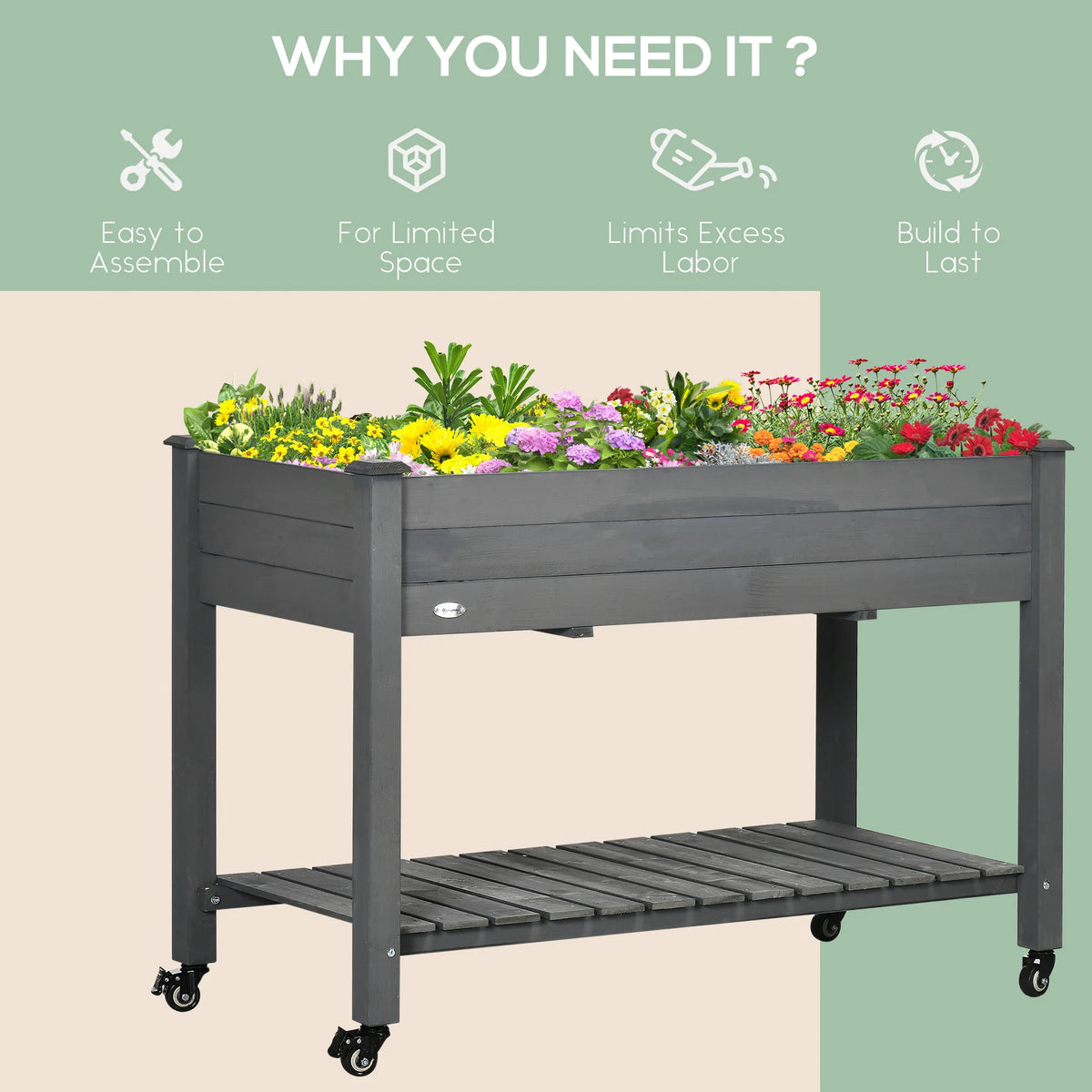 Outsunny Raised Garden Bed With Wheels And Storage