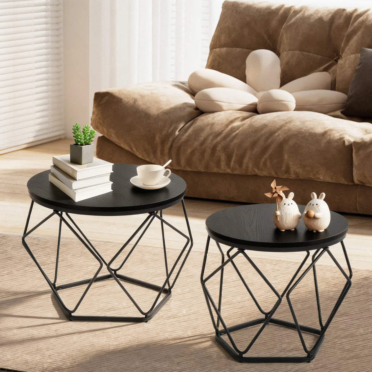 JHK Round Geometric Metal Coffee Table Set