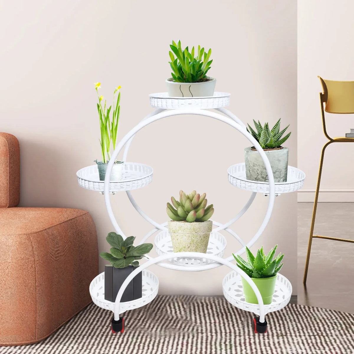 Metal Plant Stand With Wheels For 6 Pots