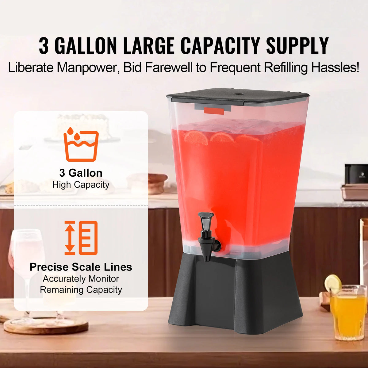 SucceBuy Beverage Dispenser 5Gallon Drink Dispenser with No-Drip Spigot Iced Tea Lemonade Juice Water Dispensers for Restaurants