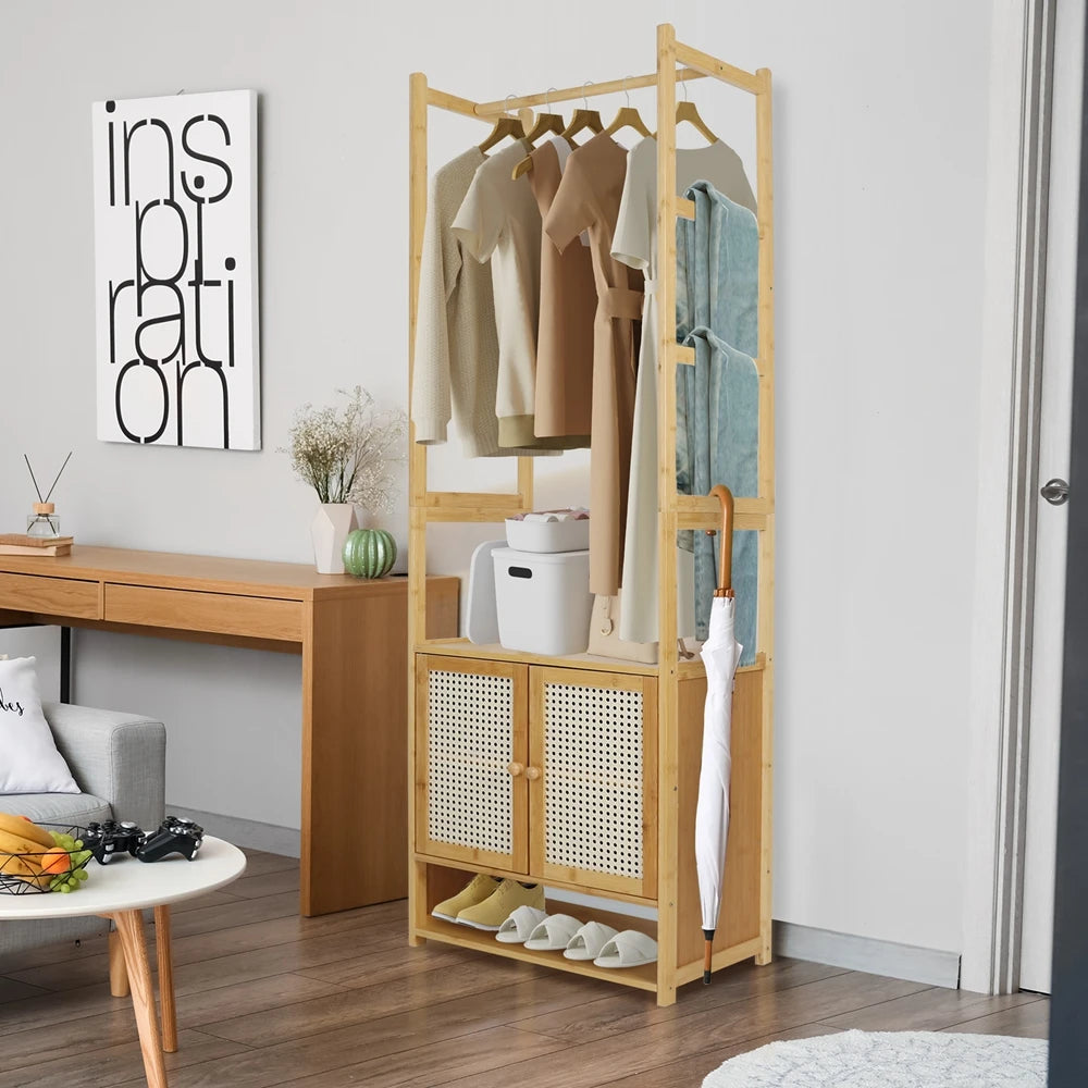 Wisfor Free Standing Bamboo Clothes Rack And Coat Stand