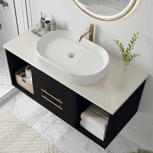 Modern Floating Vanity With Ceramic Sink And Wood Cabinet
