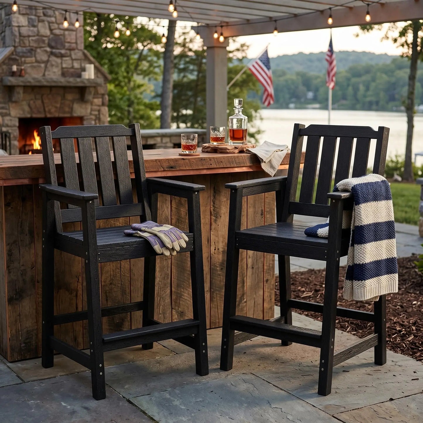 HiMISS All Weather HDPE Bar Height Chair Set Two Pack