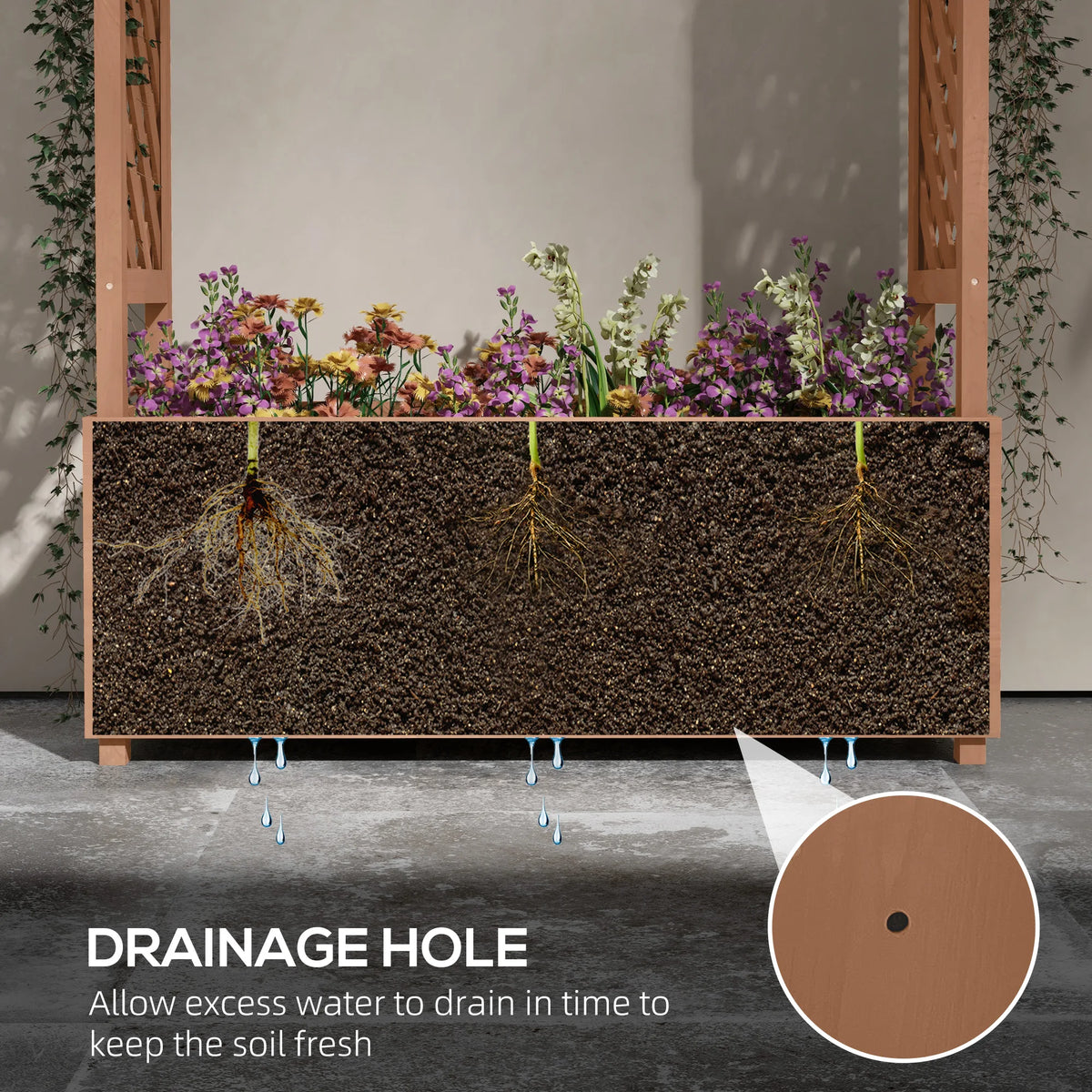 70.75inch Elevated Garden Planter with Stand, Hanging Roof, and Drainage Holes