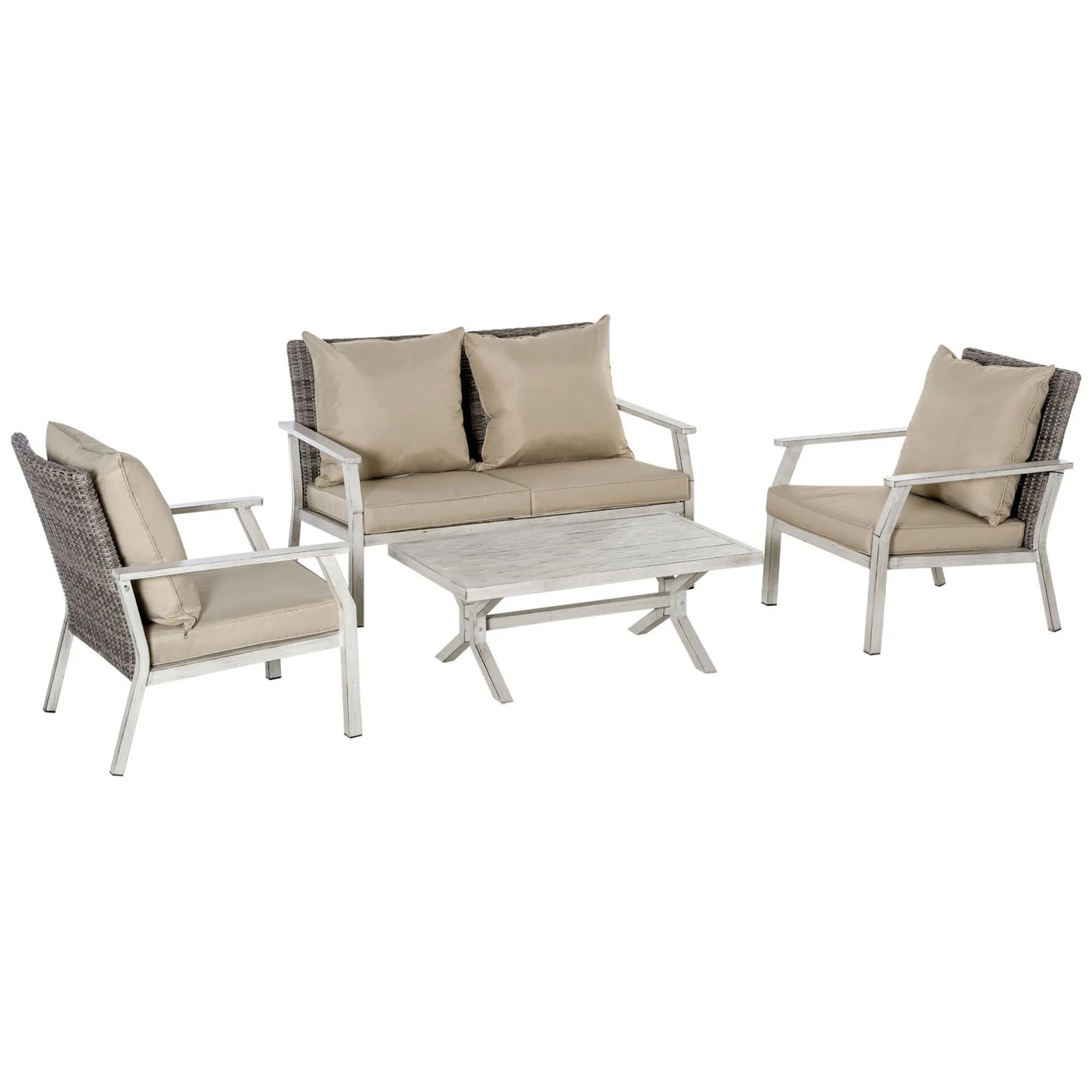 Patio Wicker Conversation Set With Coffee Table Cushions