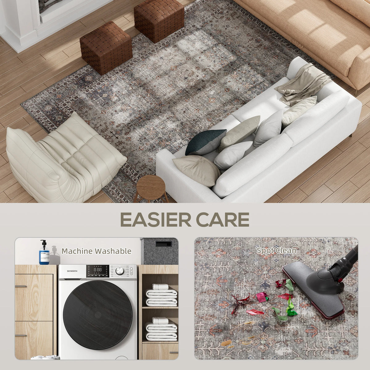HOMCOM Traditional Machine Washable Non Slip Area Rug
