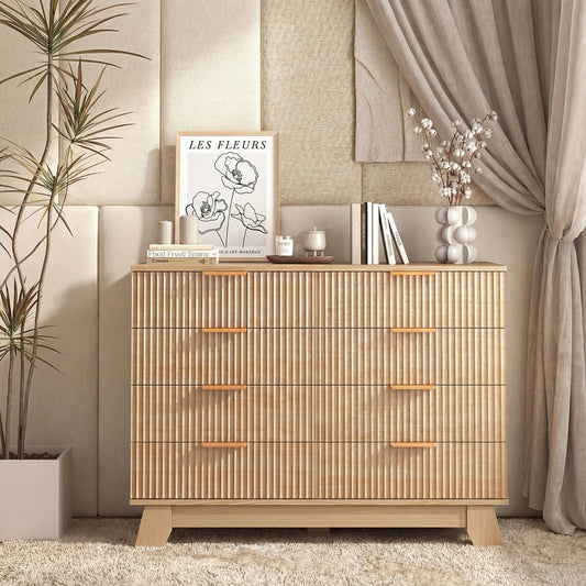 JHK Fluted Wood Dresser With Metal Handles