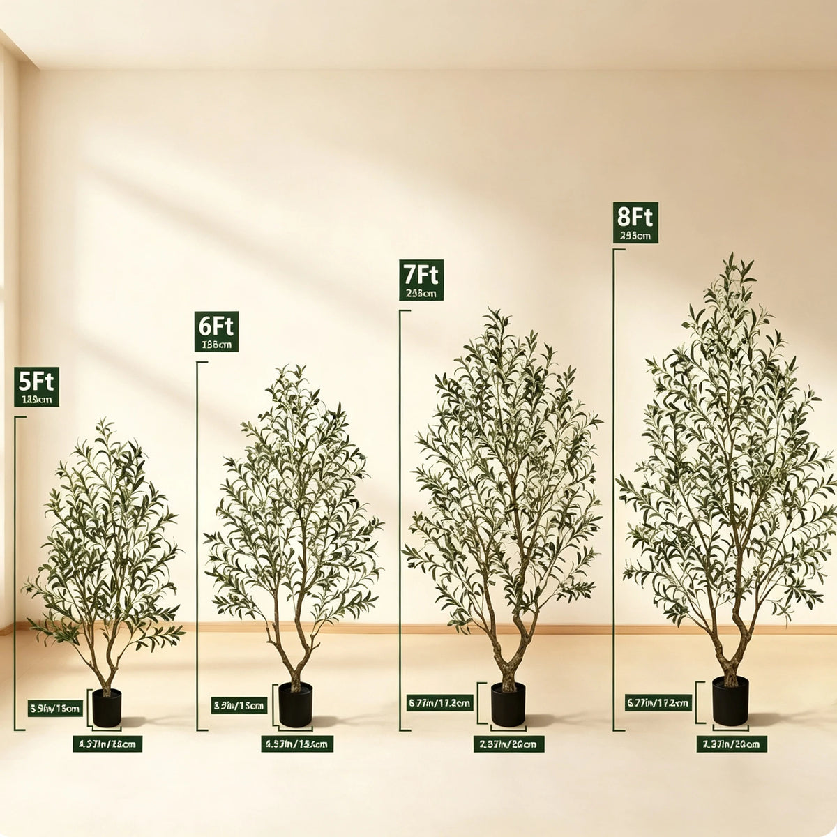 5/6/7/8FT Olive Tree Artificial Indoor Faux Olive Tree in Black Pot Fluffy Artificial Plants with Natural Wood Trunk and PE Lifelike Fruits for Home Bedroom Office Decor