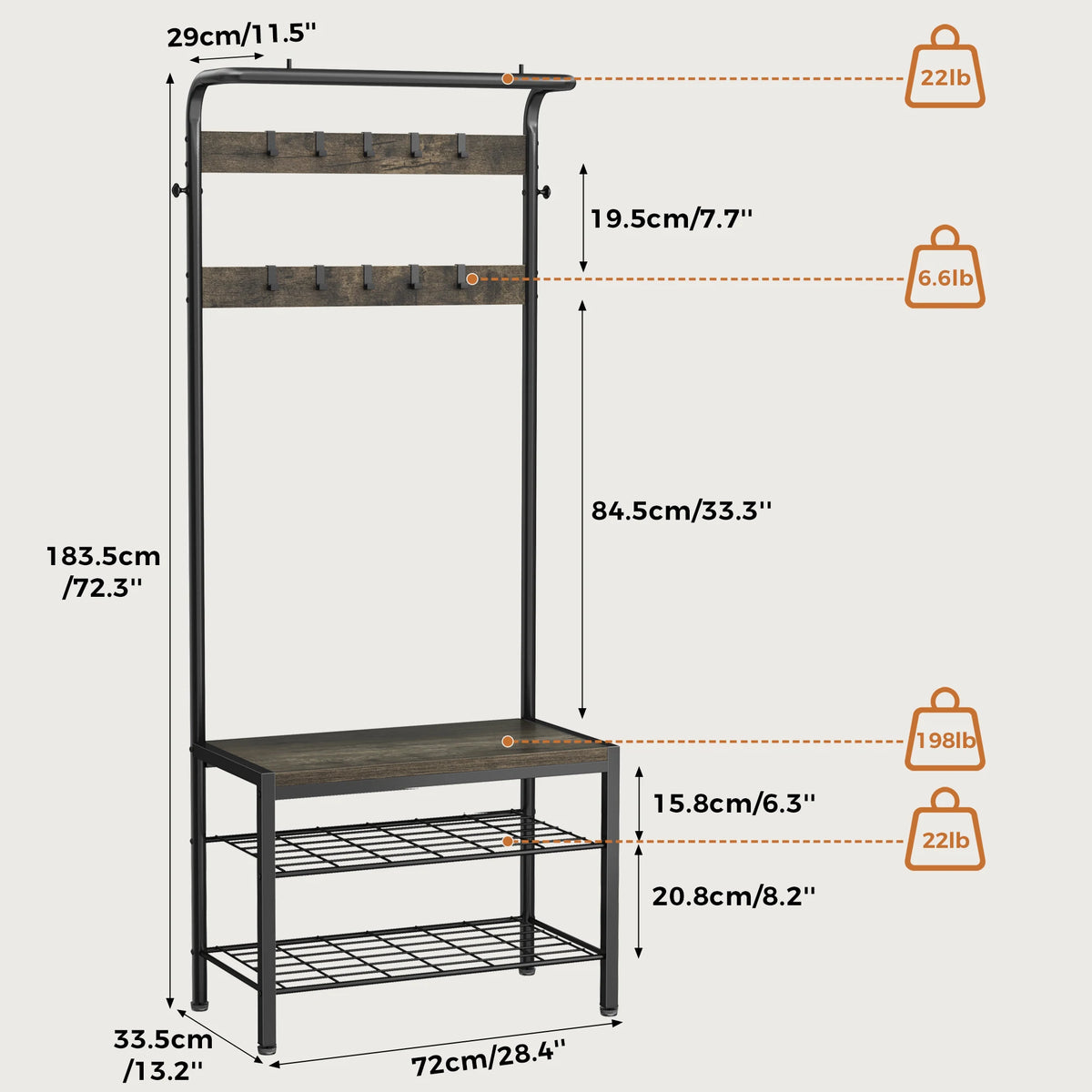 JHK 4-In-1 Coat Rack With Shoe Bench Organizer