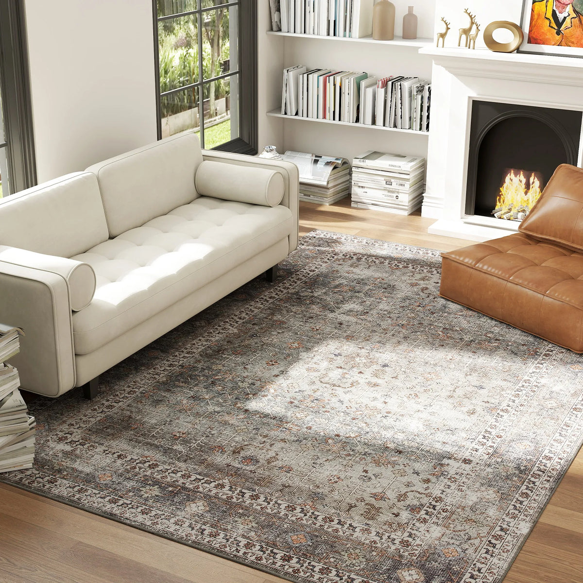 HOMCOM Traditional Machine Washable Non Slip Area Rug