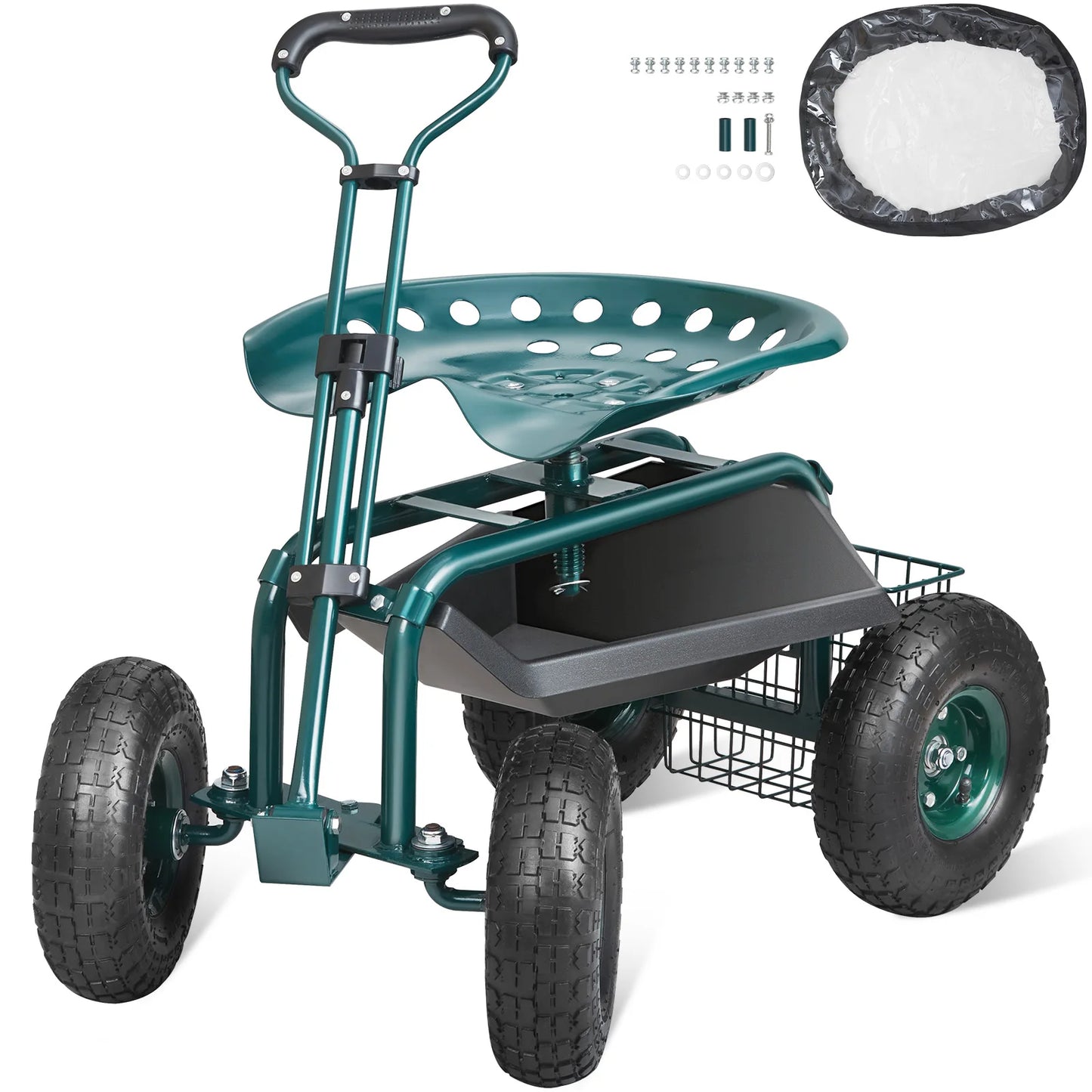 SucceBuy Garden Cart Rolling Workseat With Wheels Swivel