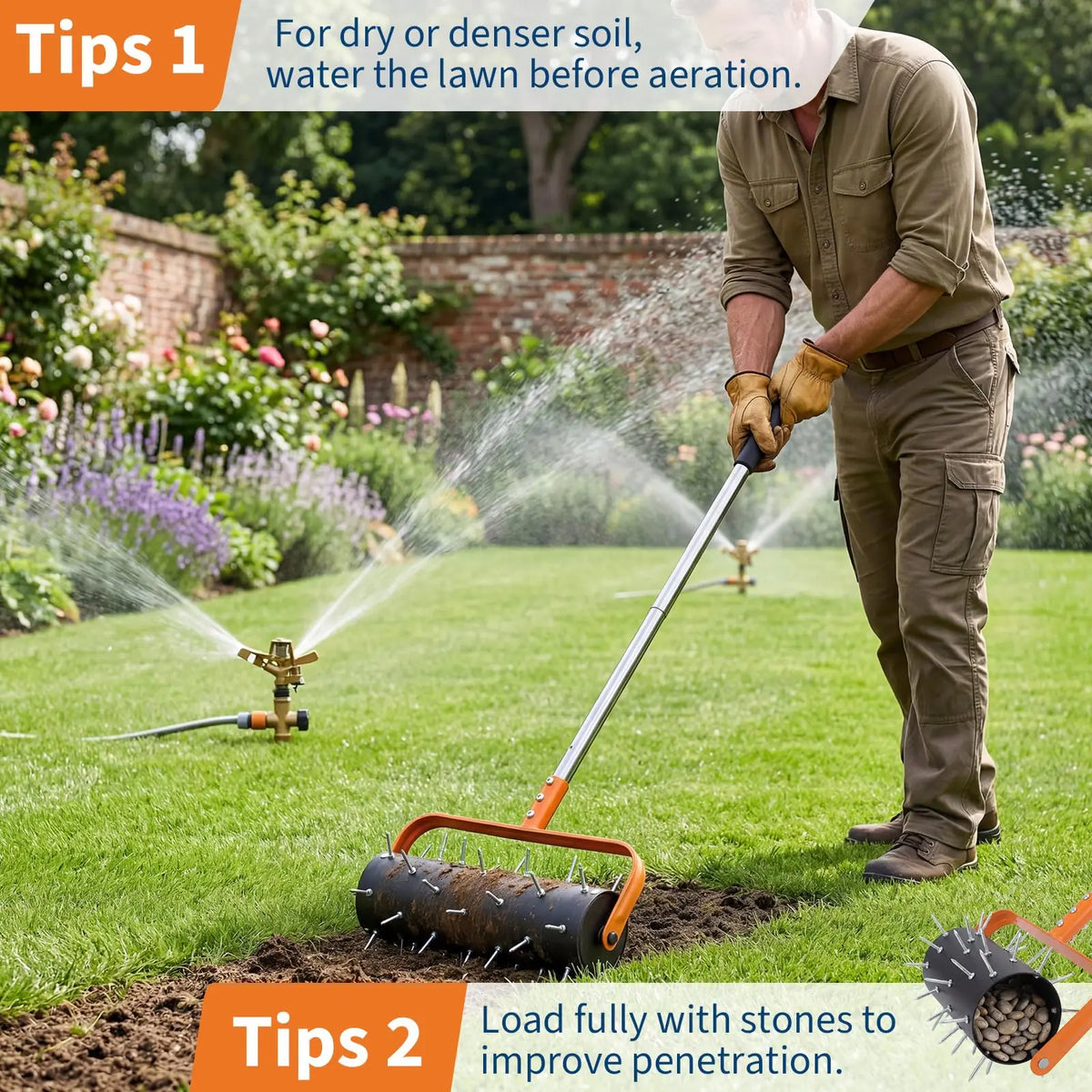 HiMISS Heavy Duty Spiked Lawn Aerator Roller