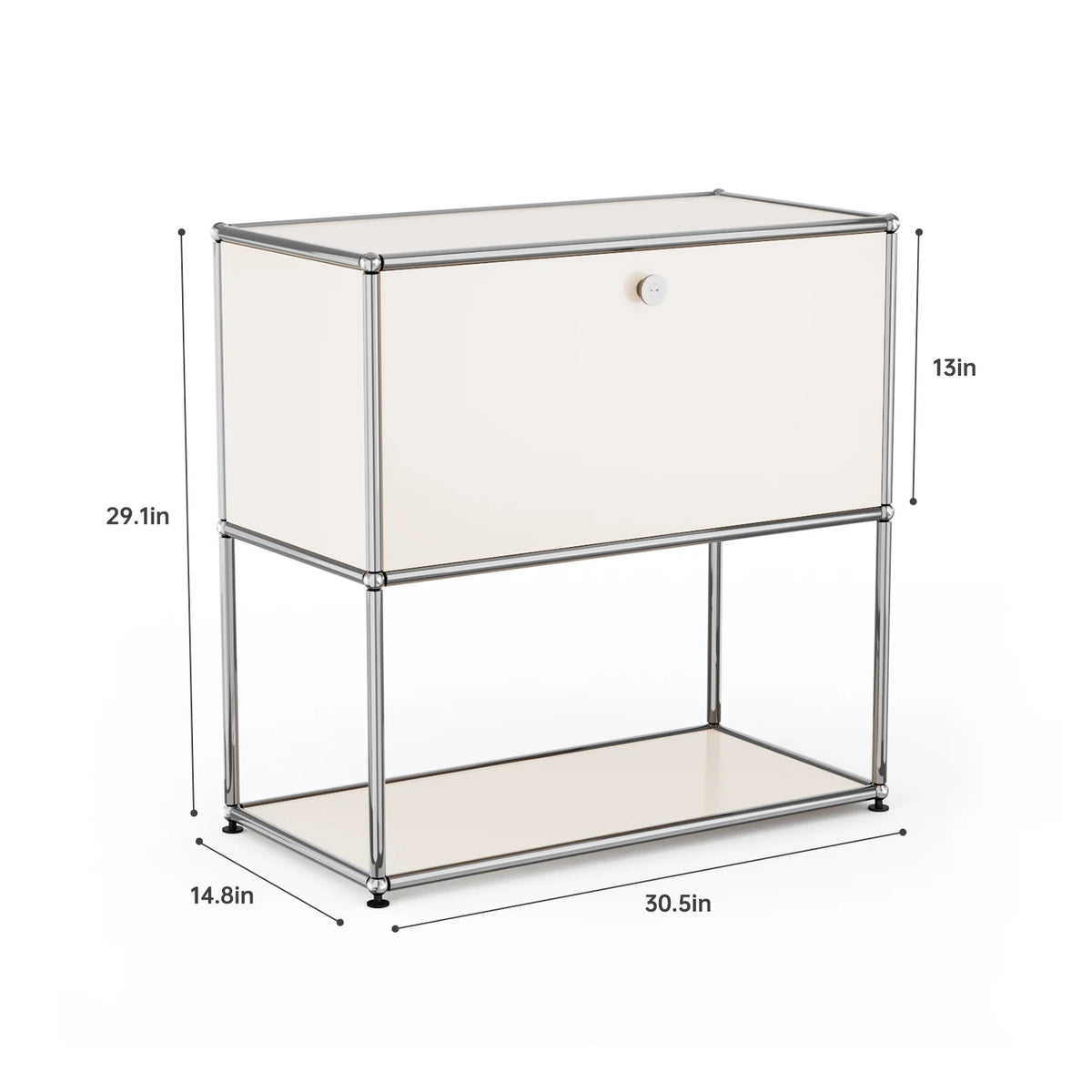 Modern Modular Nightstand Chrome Metal Frame Small Side End Table 2‑Tier Open Storage Bedside Cabinet for Bedroom