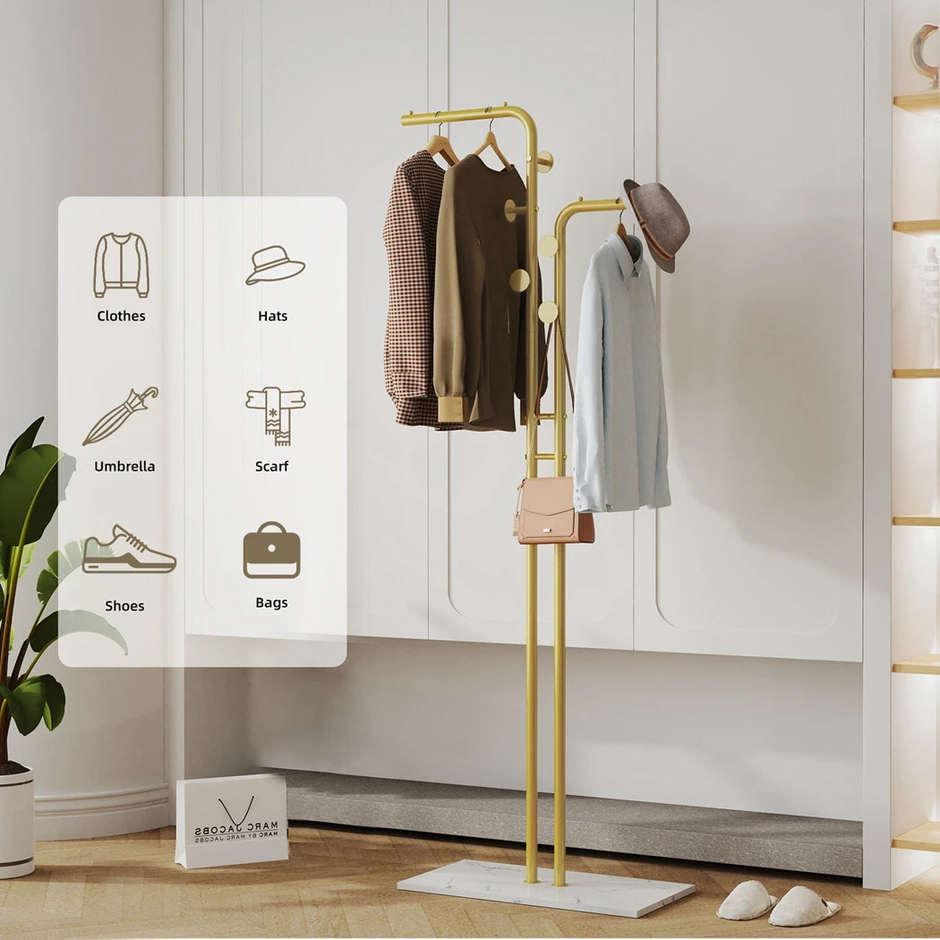 Wisfor Heavy Duty Metal Coat Rack 5 Hooks Marble Base