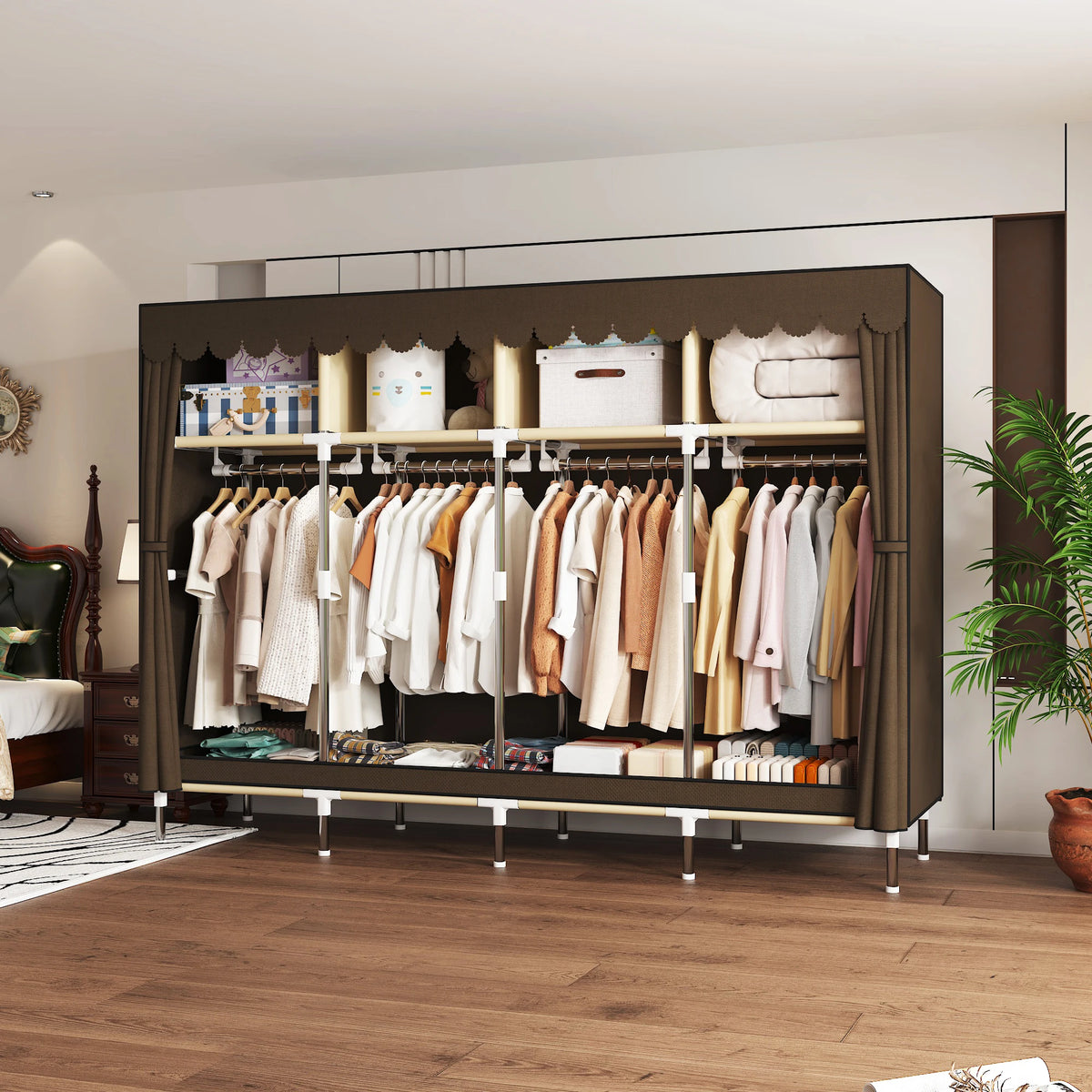 ArluKin Heavy Duty Fabric Wardrobe With Metal Frame