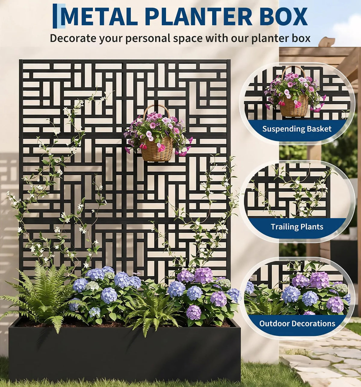 HiMISS Metal Raised Planter Box With Trellis
