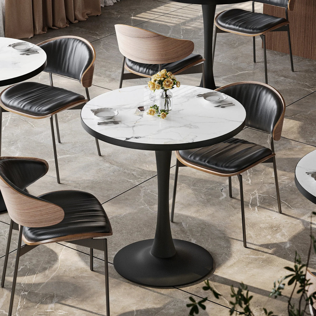 77cm Round Dining Table for 2-3 People Sintered Stone-top Stable Base Coffee Table Circle Kitchen Tables Chairs No Included