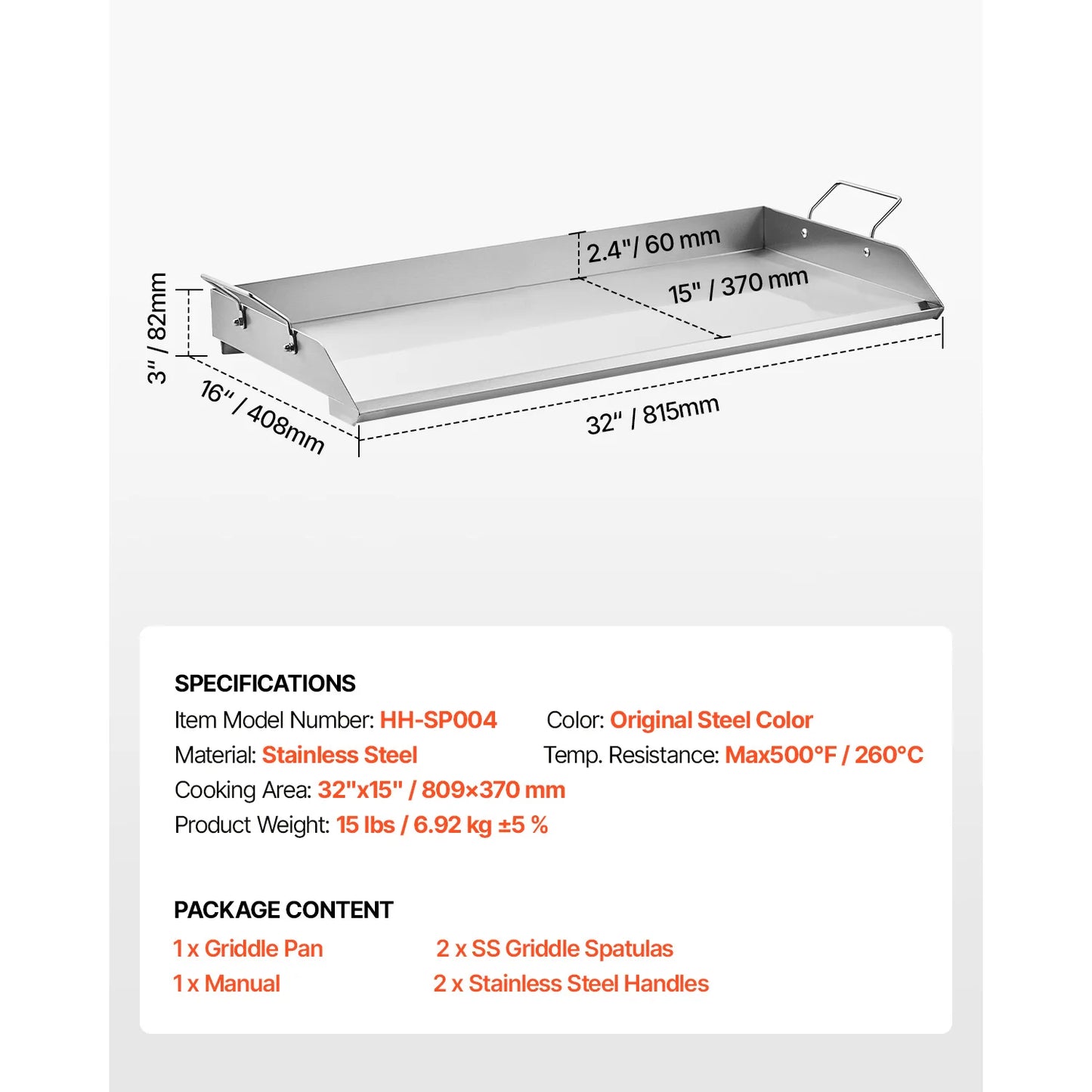 SucceBuy Stainless Steel Rectangular Flat Top Griddle Grill