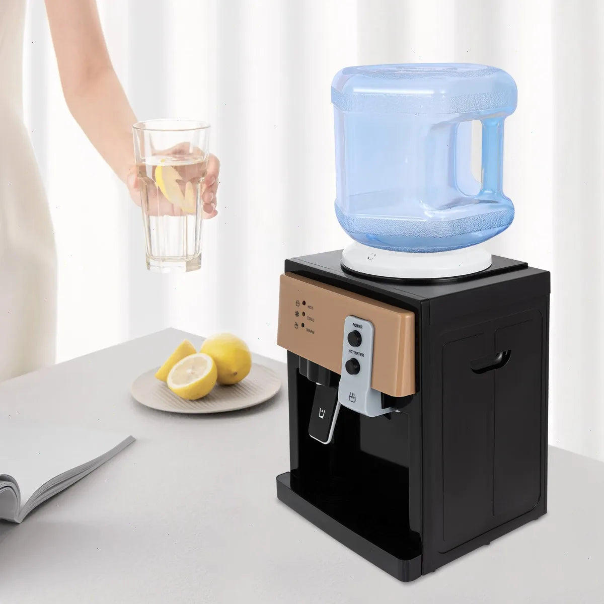 Hot Cold Water Dispenser, Countertop, 3 Temperature, 550W 75W, 304 Stainless Steel, 110V, for Home, Office, Kitchen, Desk, Portable, Energy Efficient, Safe, Water Cooler