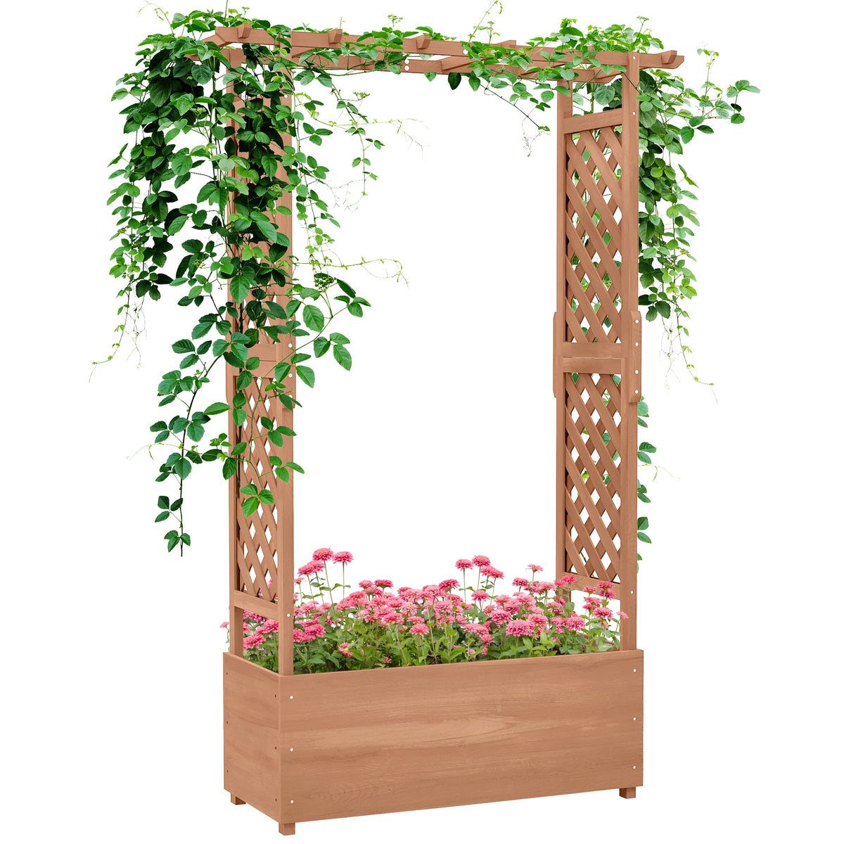 70.75inch Elevated Garden Planter with Stand, Hanging Roof, and Drainage Holes