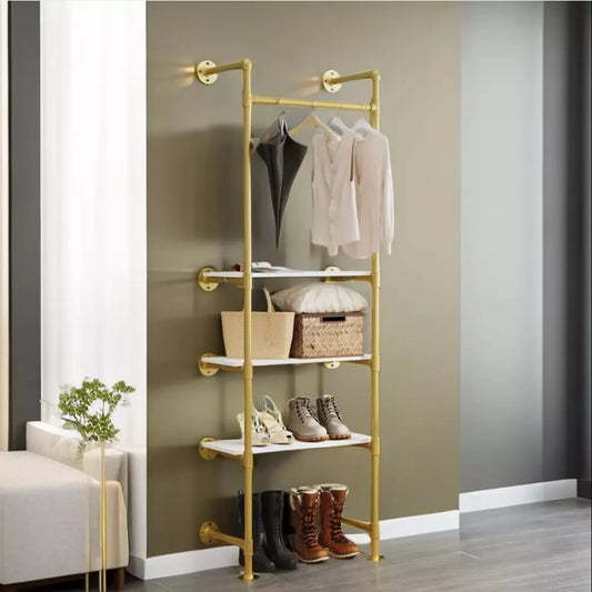 Wisfor Industrial Pipe Clothes Rack With Shelves Wall Mount