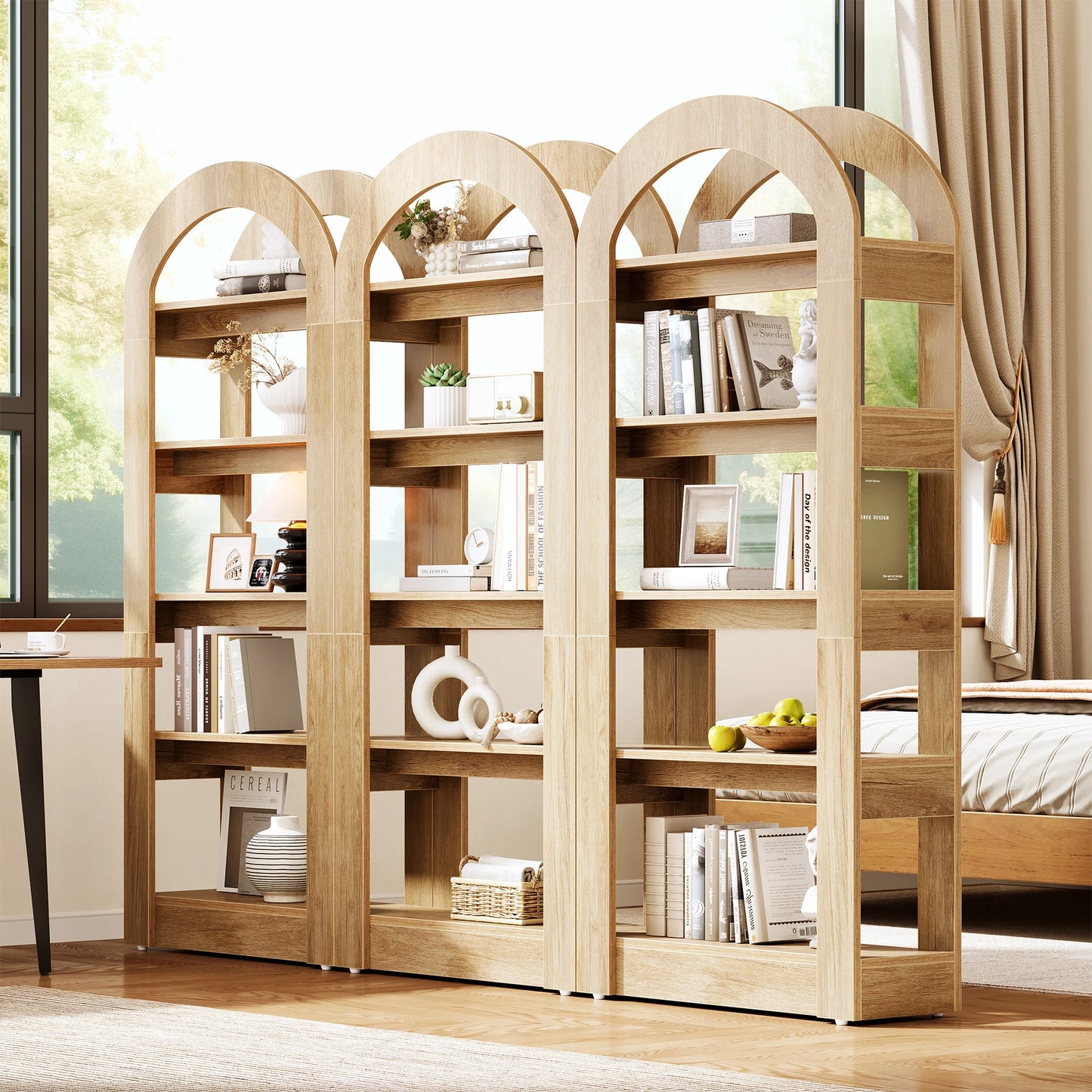 Tribesigns Rustic Oak Five Tier Arched Bookshelf