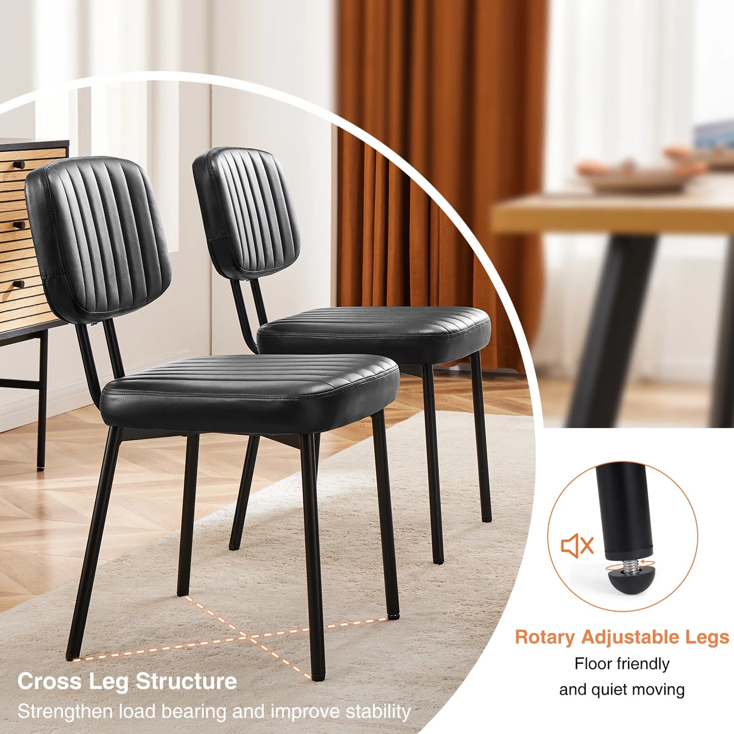 JHK Faux Leather Dining Chairs Set 2 With Ergonomic Support