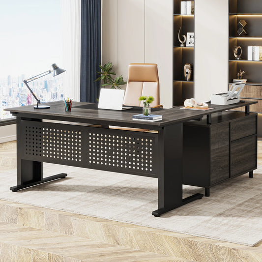 Tribesigns L Shaped Executive Desk With File Cabinet