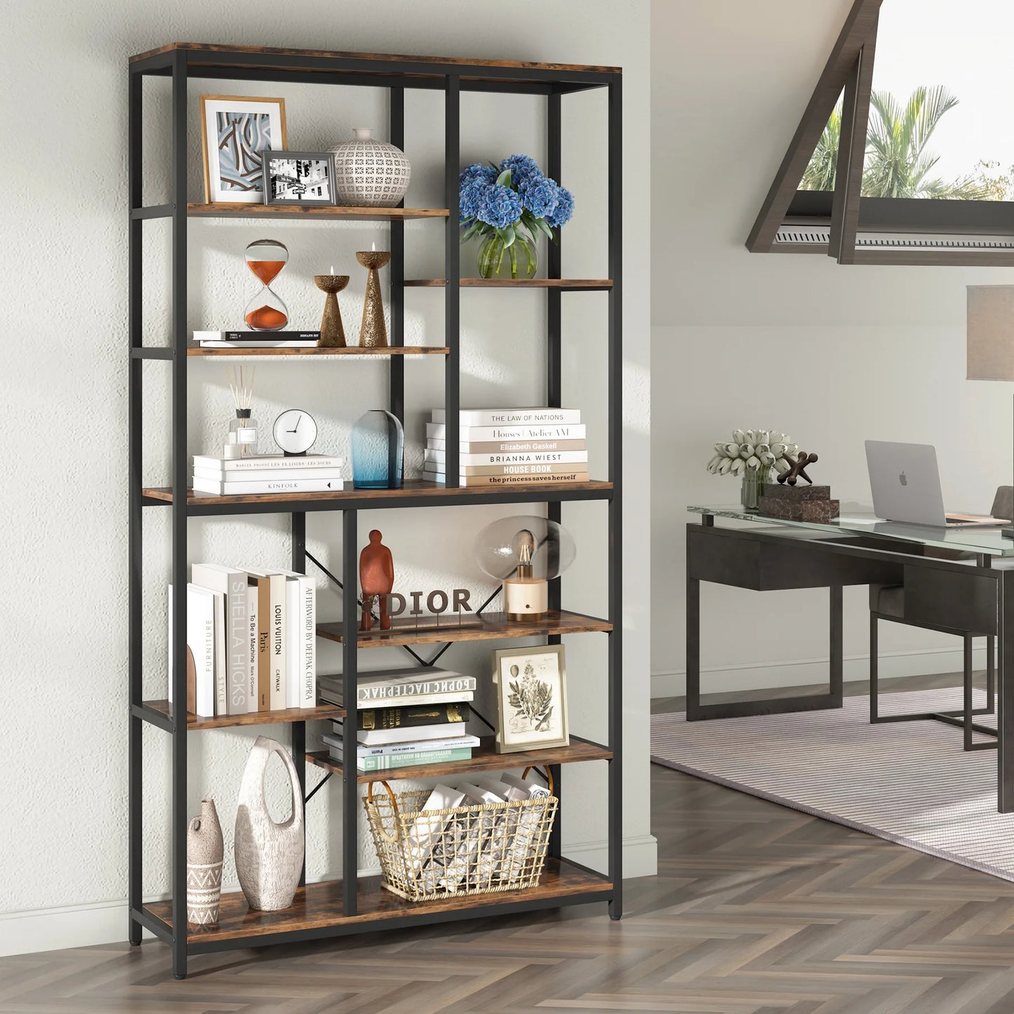 Tribesigns 9-Tier Industrial Bookcase Open Shelves