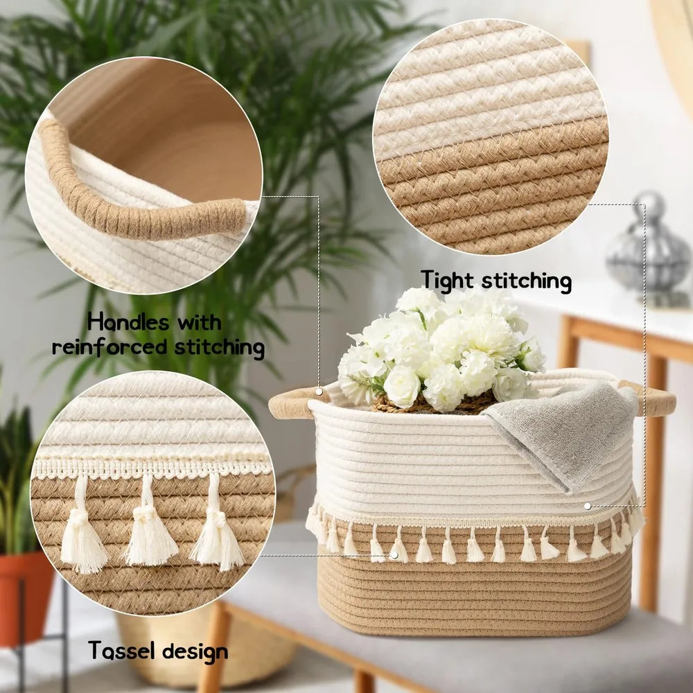 Decorative Cotton Rope Storage Baskets For Home Use