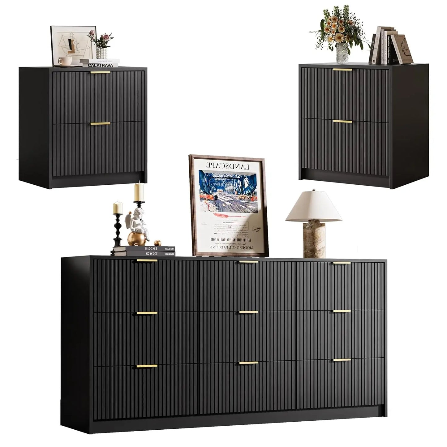 Dresser Bedroom Set With 9 Drawer Dresser And Nightstands