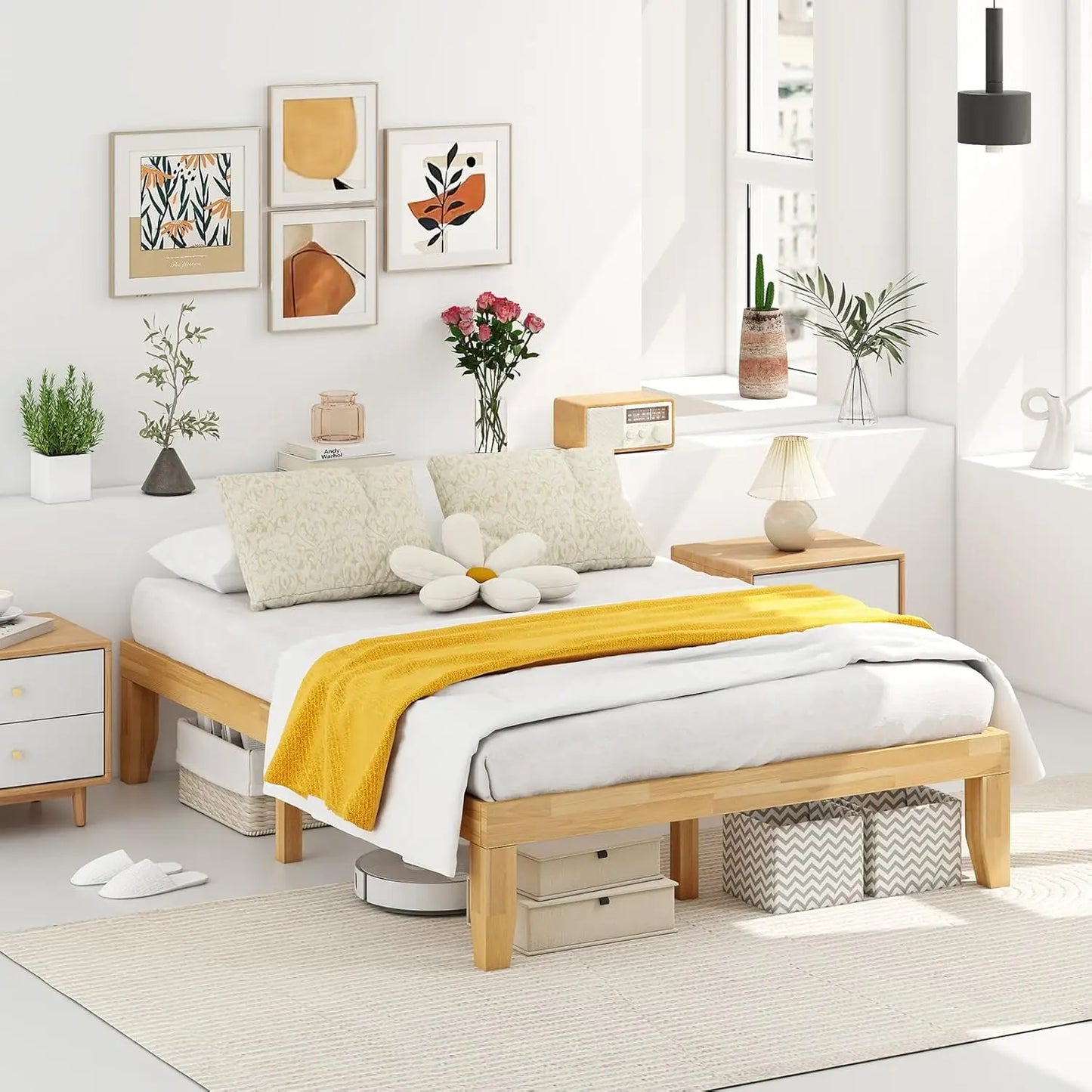 Rubberwood Platform Bed Frame With Strong Slats