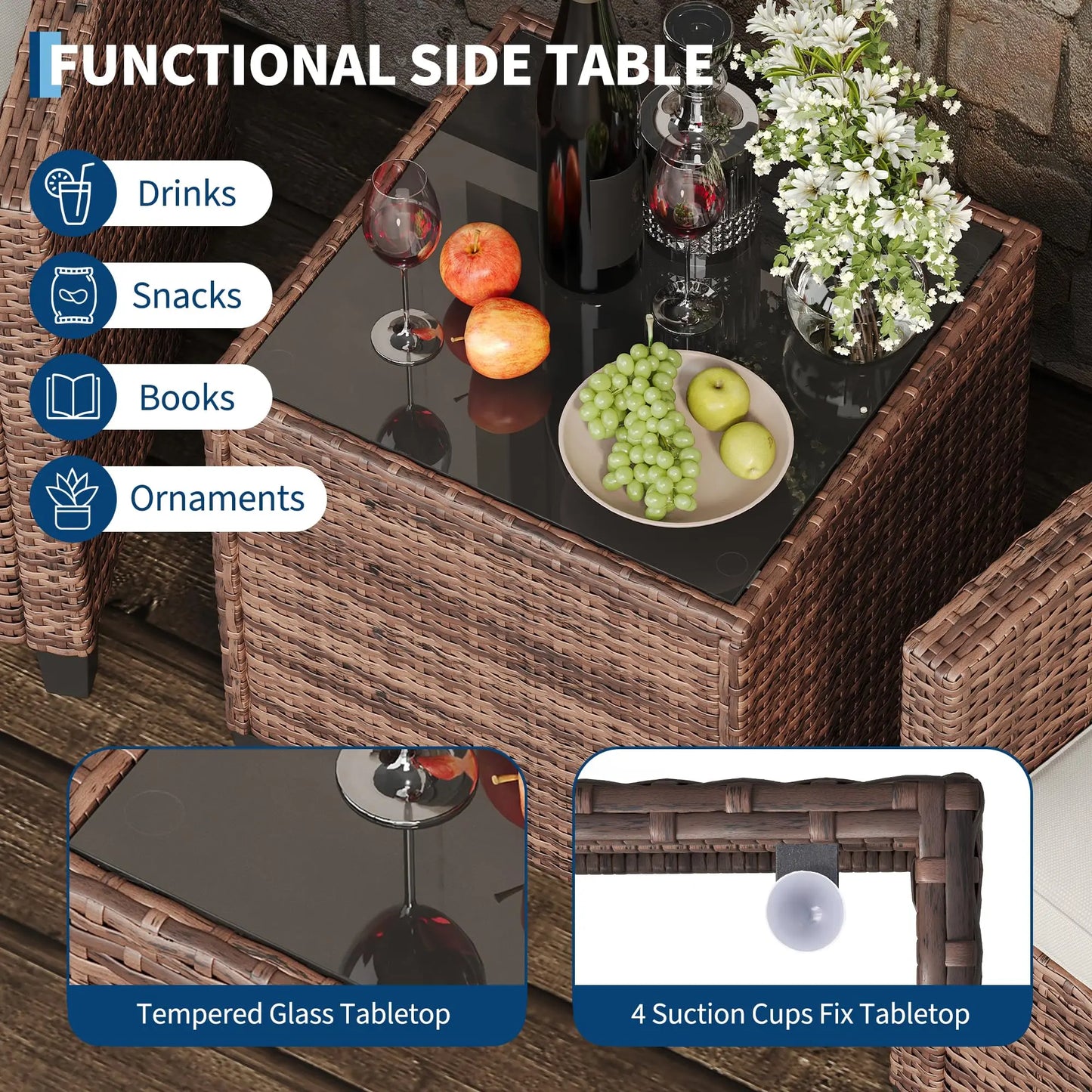HiMISS Outdoor Wicker Bistro Set With Table And Cushions