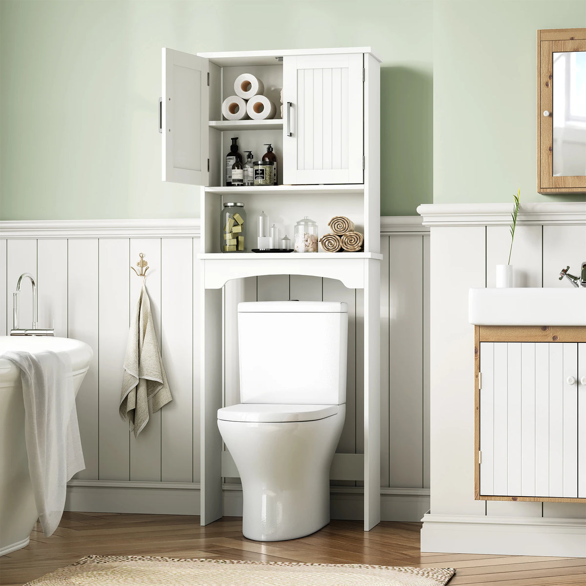 HiMiss High Over Toilet Cabinet With Double Doors