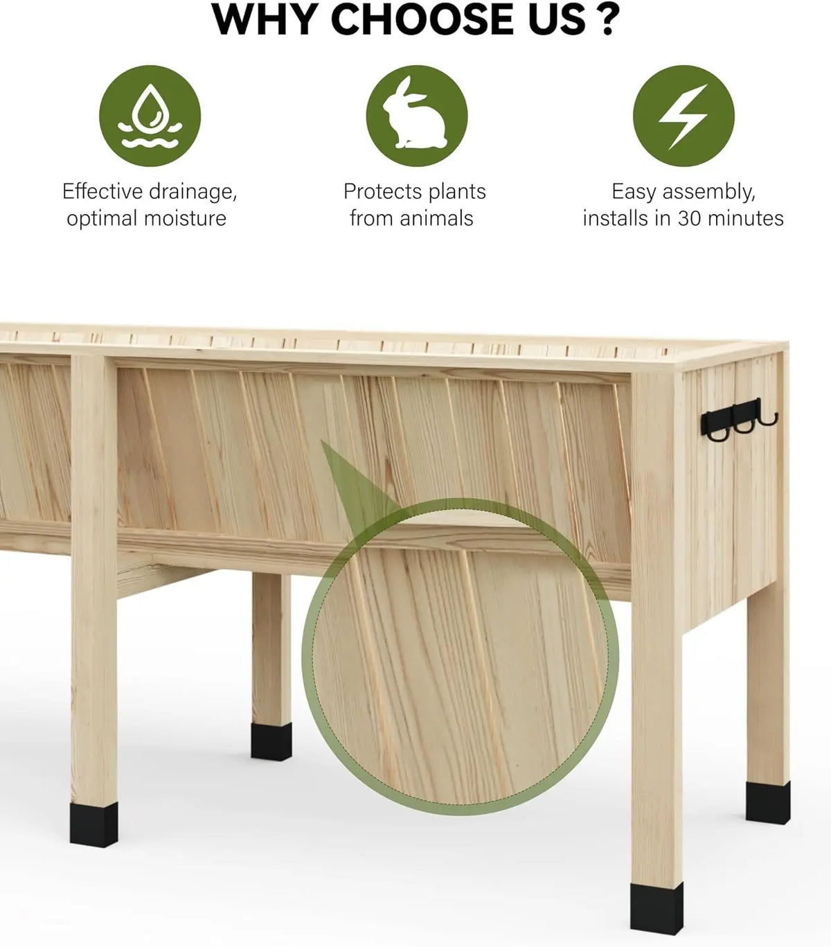 Raised WPC Planter Box Stand With Hooks