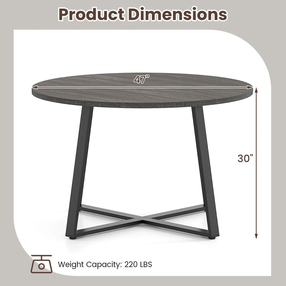 47” Round Dining Table w/ Metal Pedestal Base Stable X-shaped Base for Kitchen