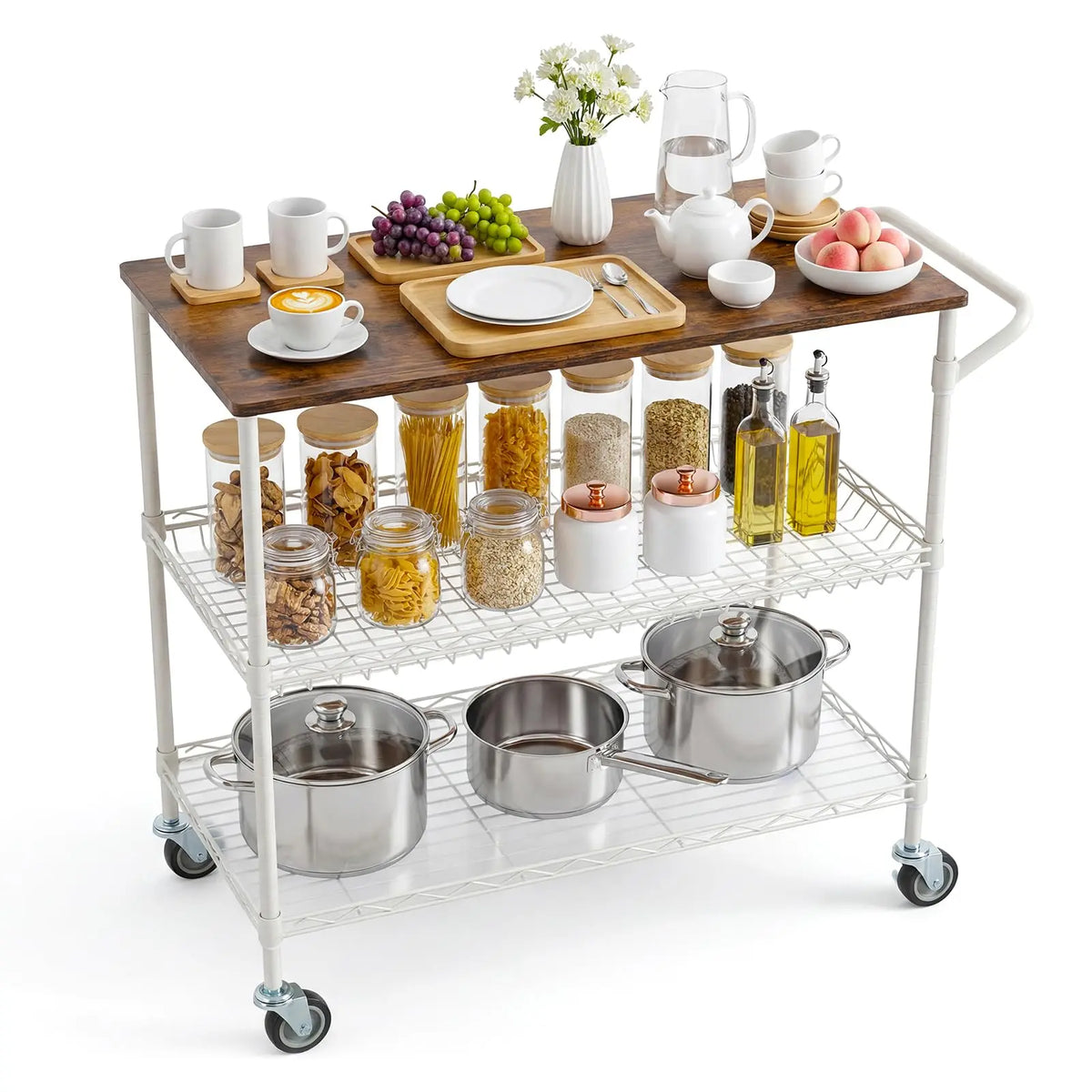 HiMISS 3-Tier Kitchen Island Cart With Locking Wheels