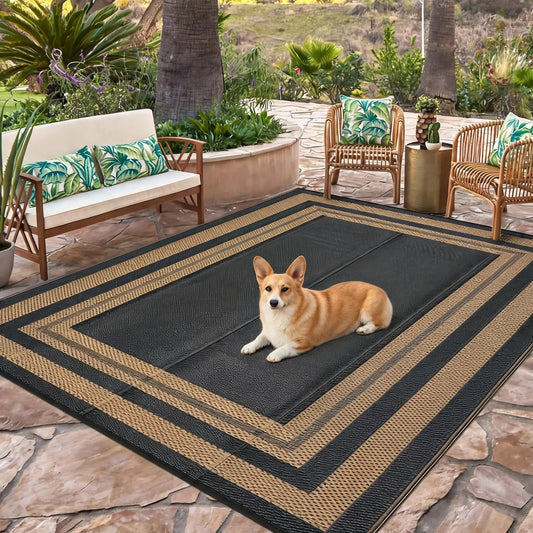 8x10ft Outdoor Rug | Waterproof Reversible Plastic Straw Patio Carpet, Easy Clean Modern Area Mat for Porch, Deck