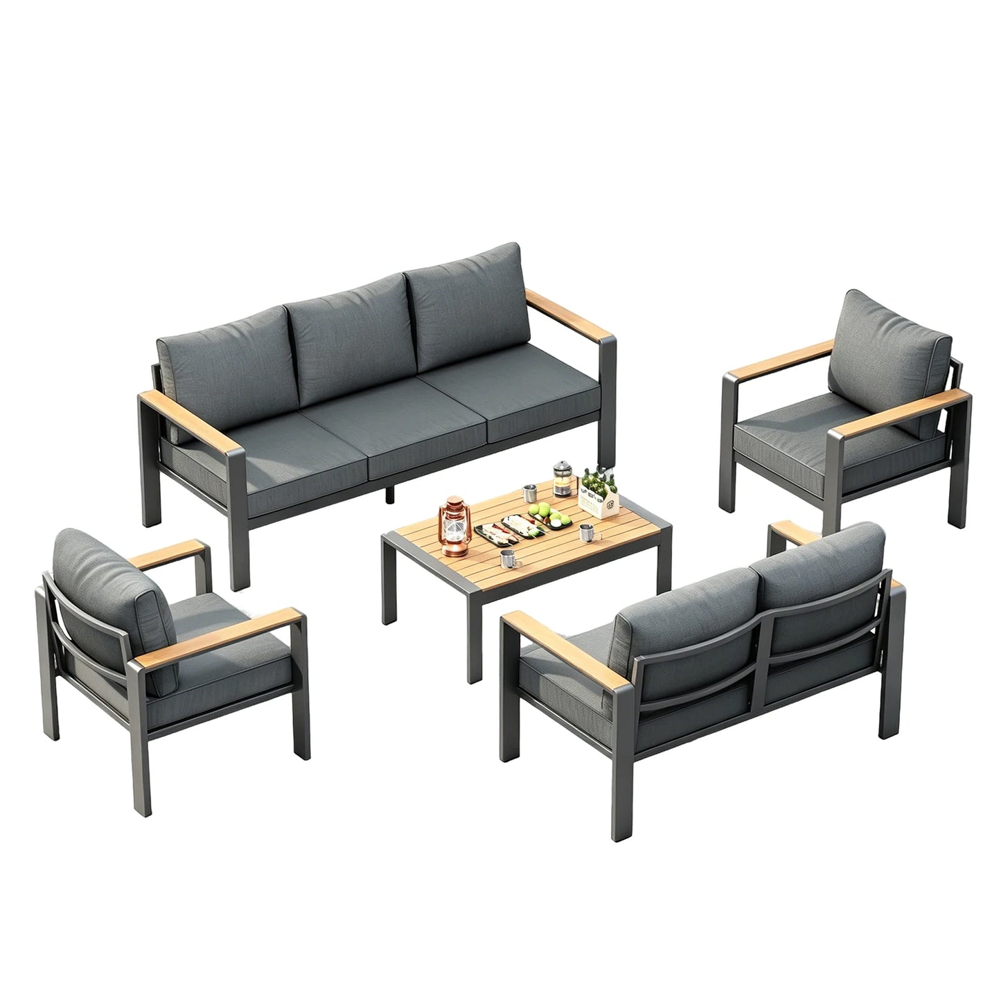7 Seat Aluminum Patio Furniture Set, Outdoor Sectional Sofa With 5 Inch Thick Cushions & Coffee Table For Porch Deck Yard