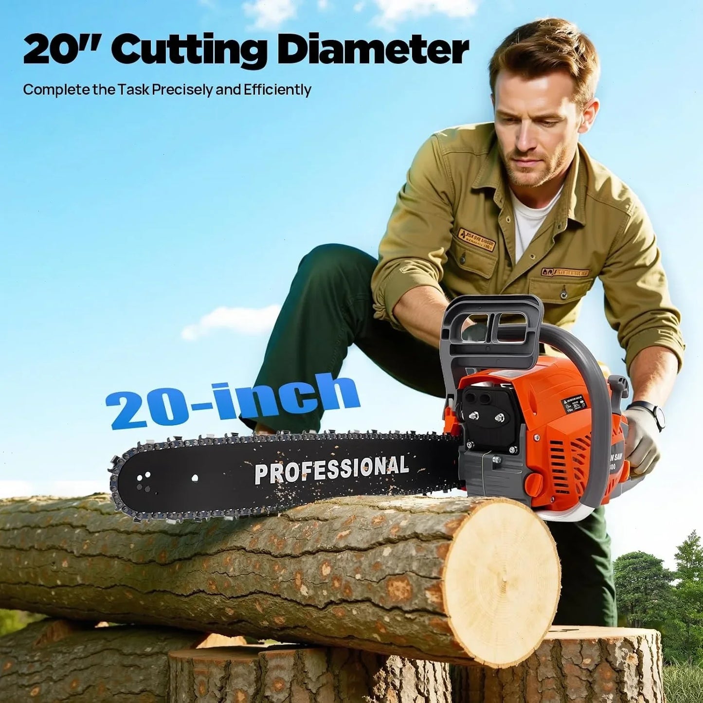 Bymaocar Gasoline Chainsaw 58cc Outdoor Garden Lawn Saw