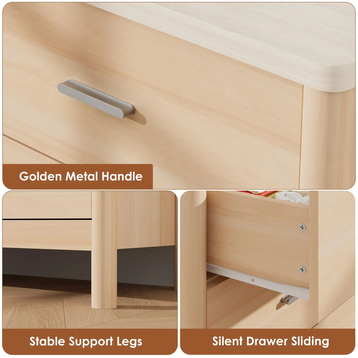 6 Drawer Dresser, Wooden Chest Of Drawers With Metal Handles, Freestanding TV Storage Cabinet For Bedroom, Living Room, Entryway