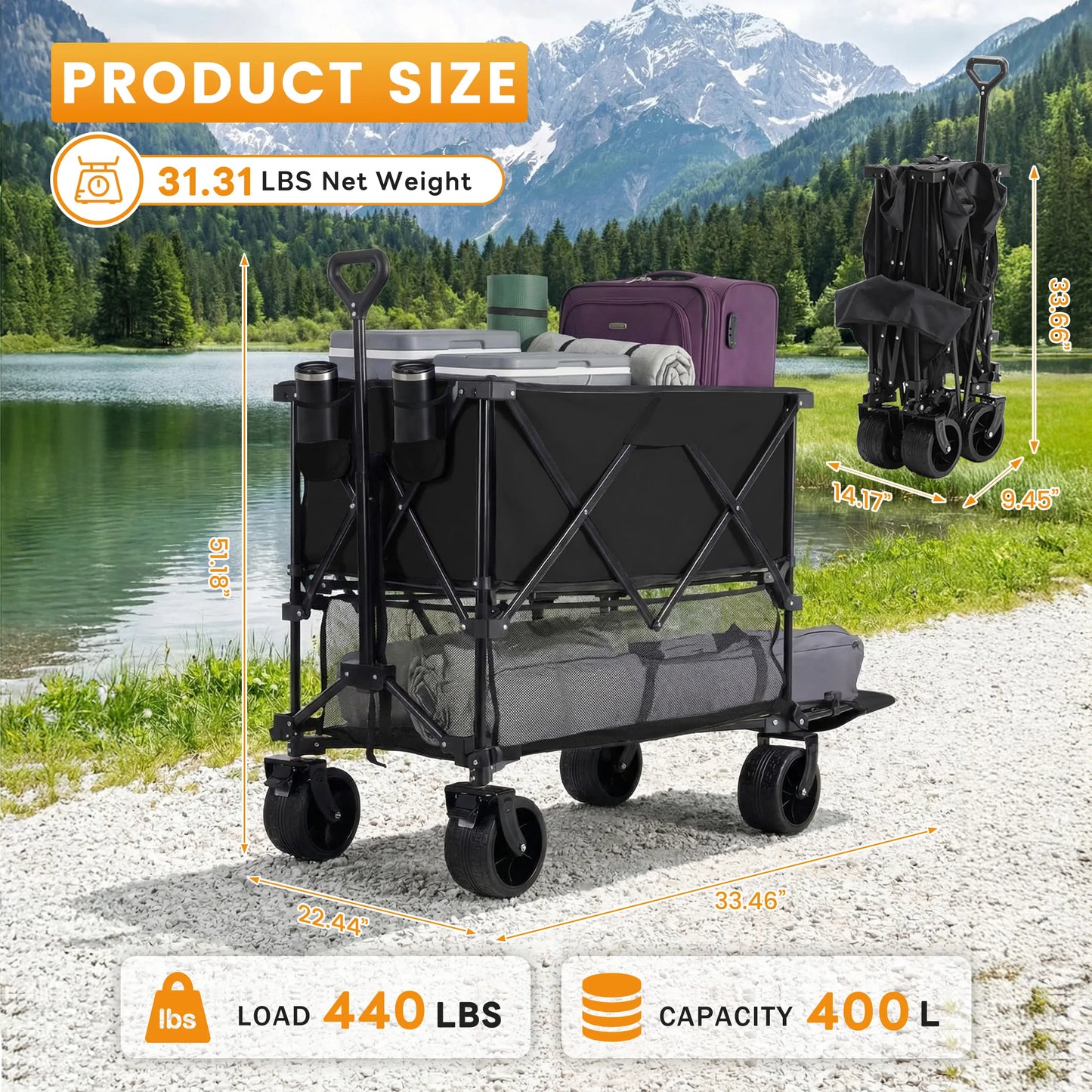 JHK Double Decker Wagon Cart 440 Lbs Outdoor